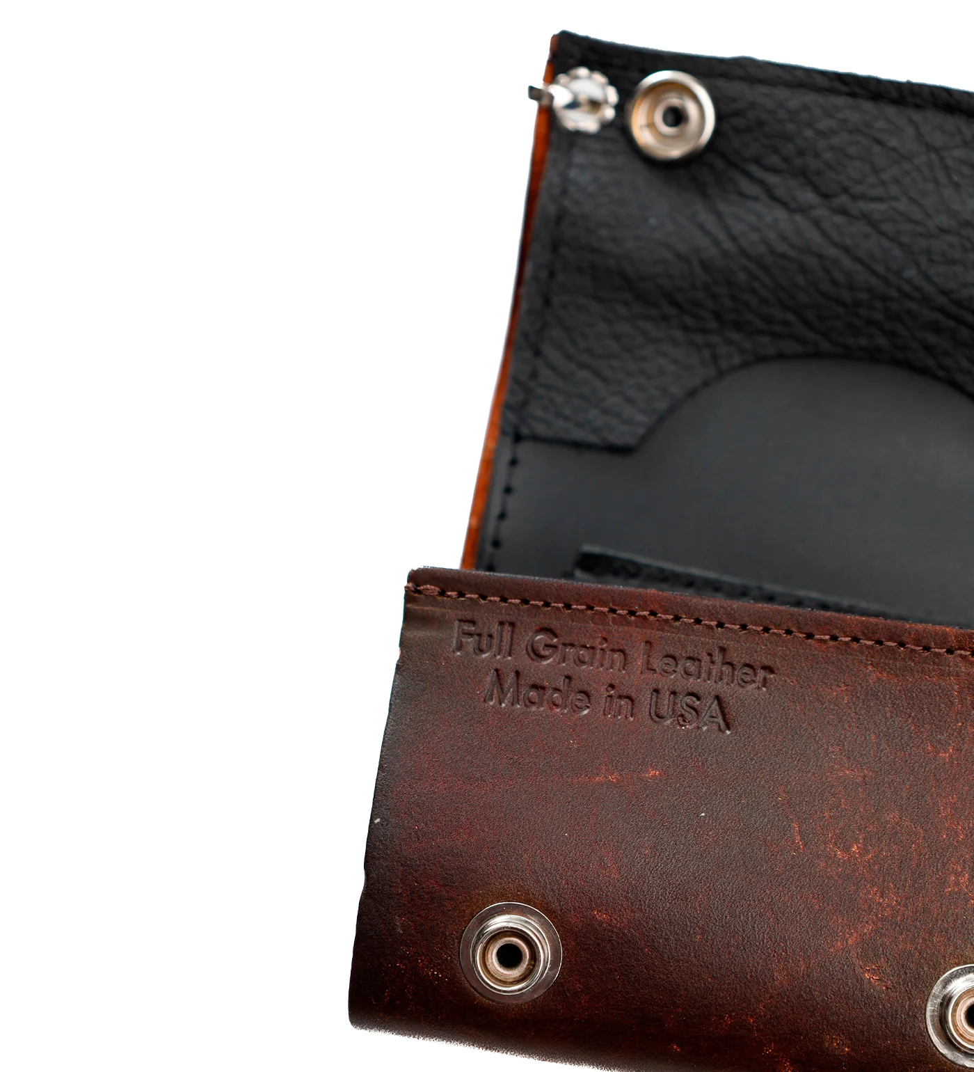 Antique Finish Chain Tri-fold Wallet W/Chain AT304, Brown - Image 3