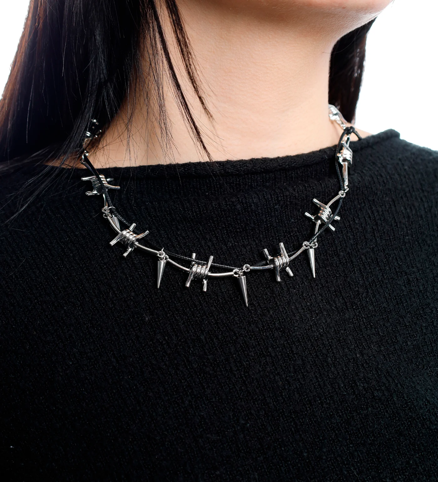 Barbed Wire Spiked Multi Chain, Silver (2E) - Image 4