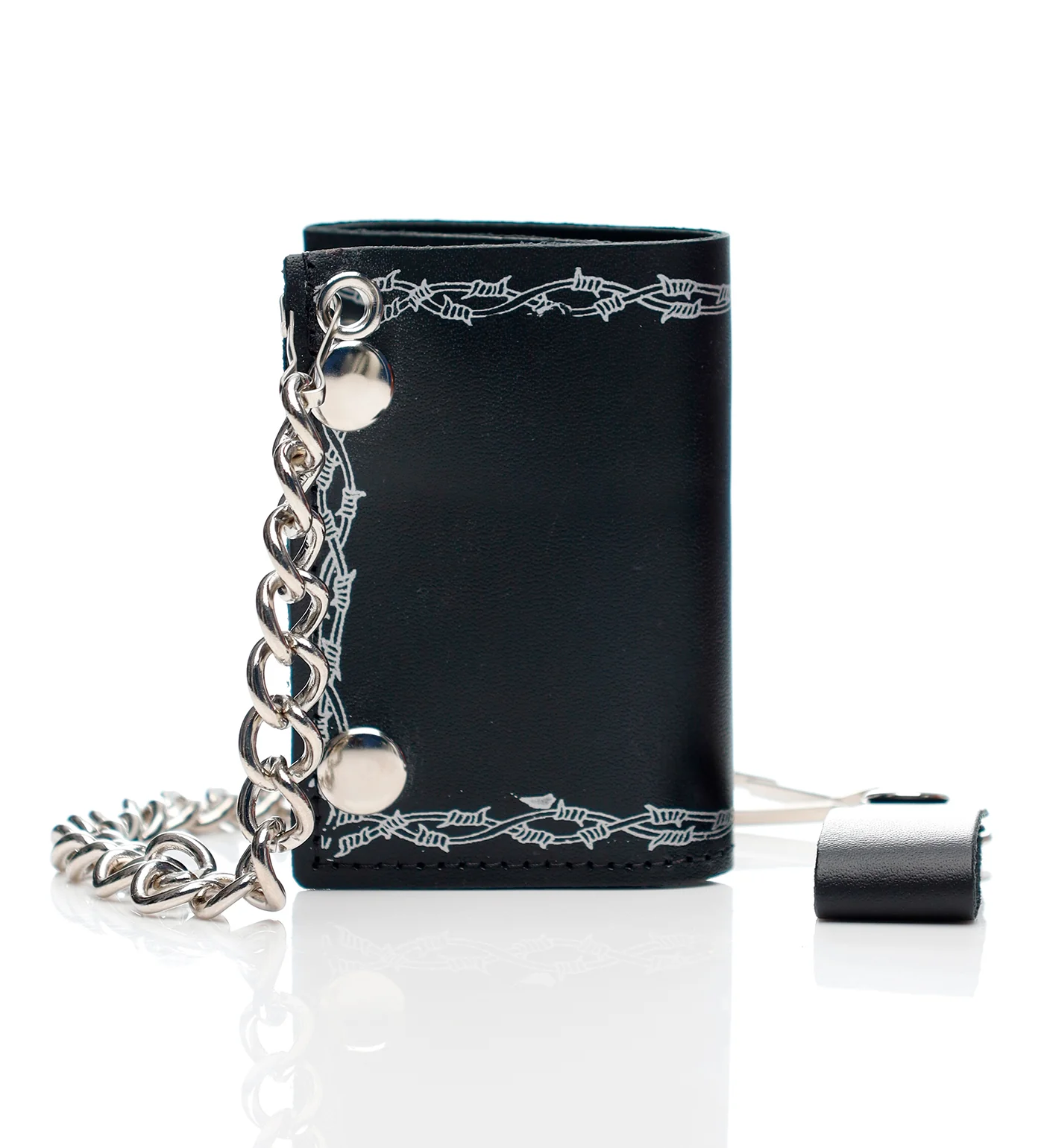 Barbed Wire Tri-fold Wallet W/Chain TC304-1, Black/Silver