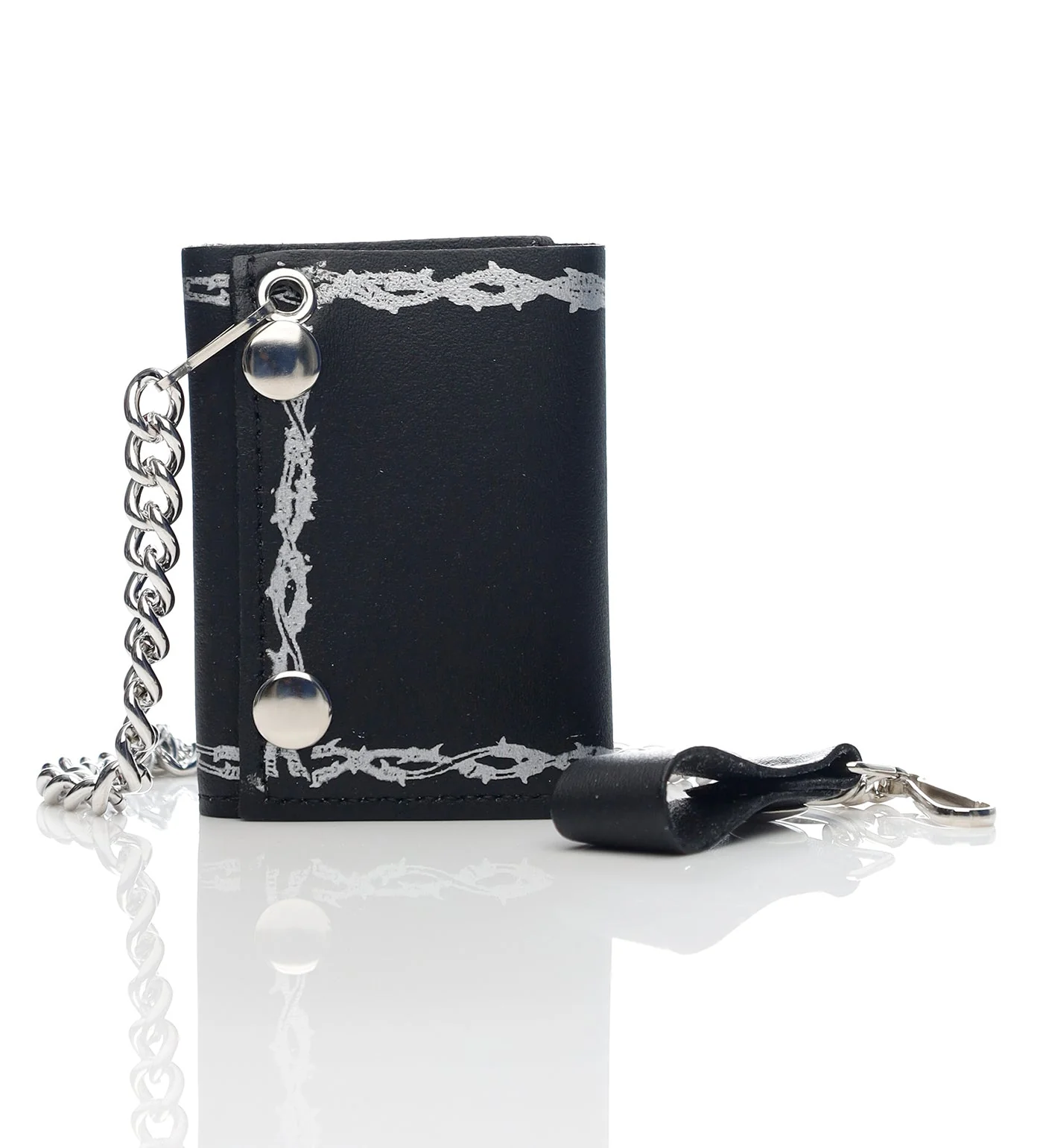 XL-Barbed Wire Tri-fold Wallet W/Chain TC304-XL1, Black/Silver