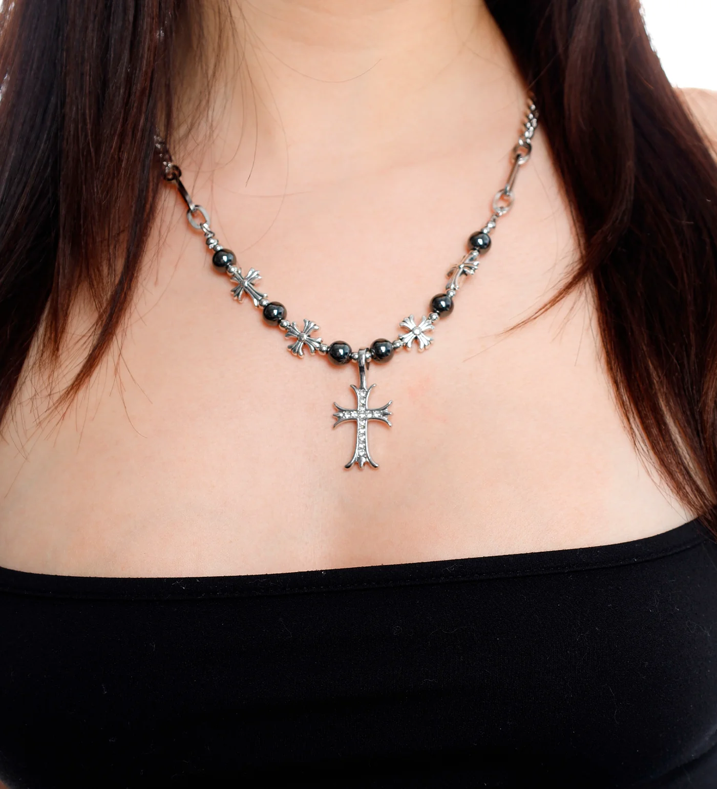 Beaded Cross Stainless, Silver (2A) - Image 4