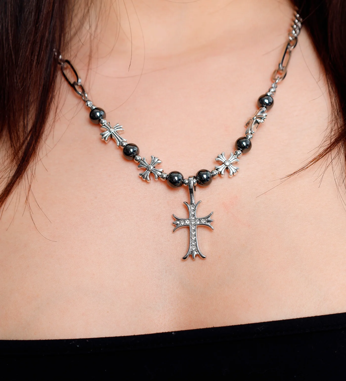 Beaded Cross Stainless, Silver (2A) - Image 5