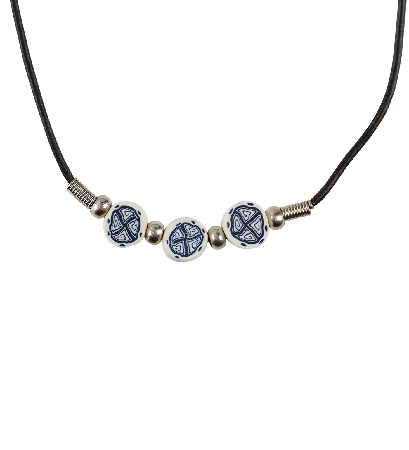 Beaded String Necklace, Black/Silver/Blue/White(2F)