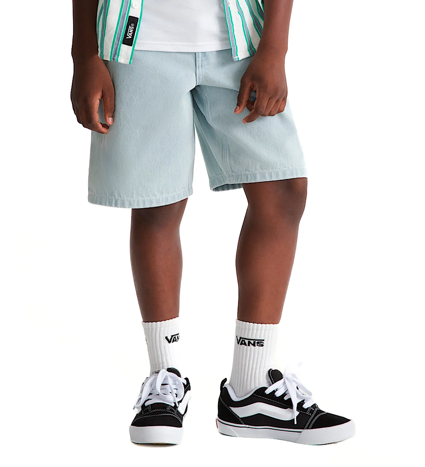 Big Kids Check-5 Baggy Jorts, Blue Ice - Image 3