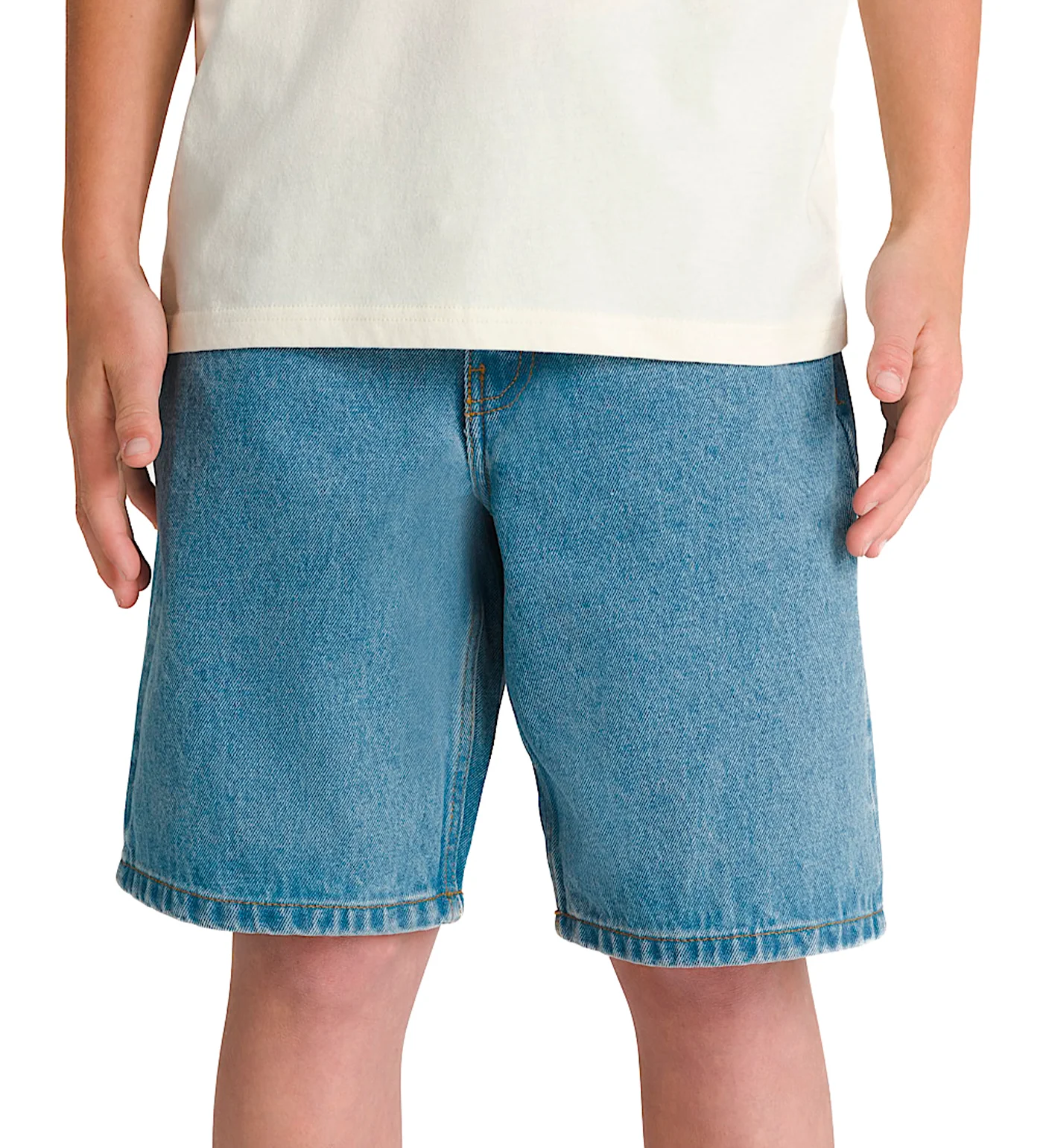 Big Kids Check-5 Baggy Jorts, Stonewash Blue - Image 3