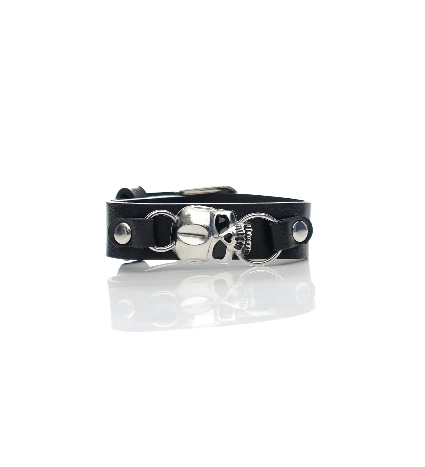 Big Skull Pu Leather Wristband, Black