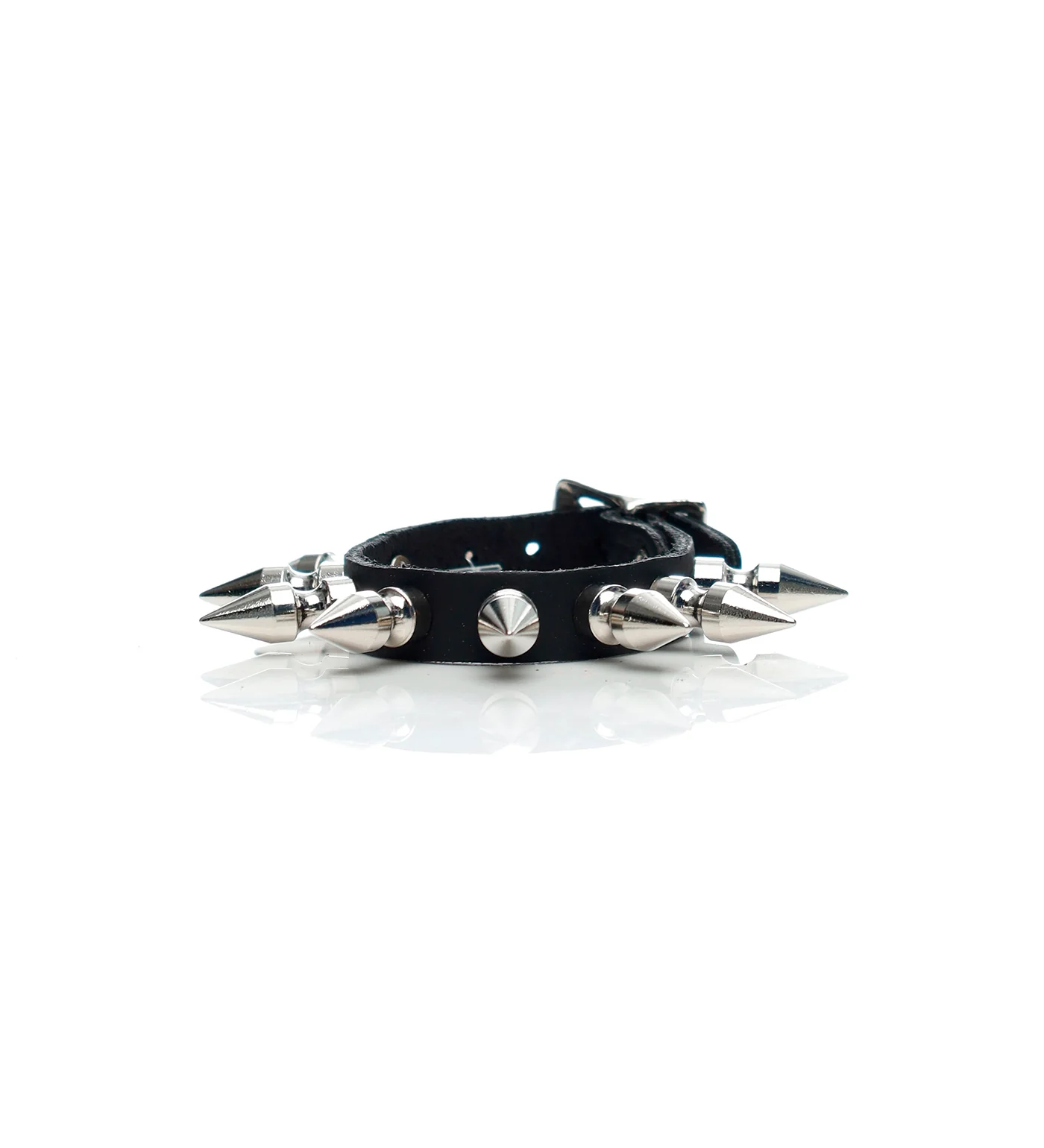 Buckle Bracelet With 1" Spikes, Silver/Black
