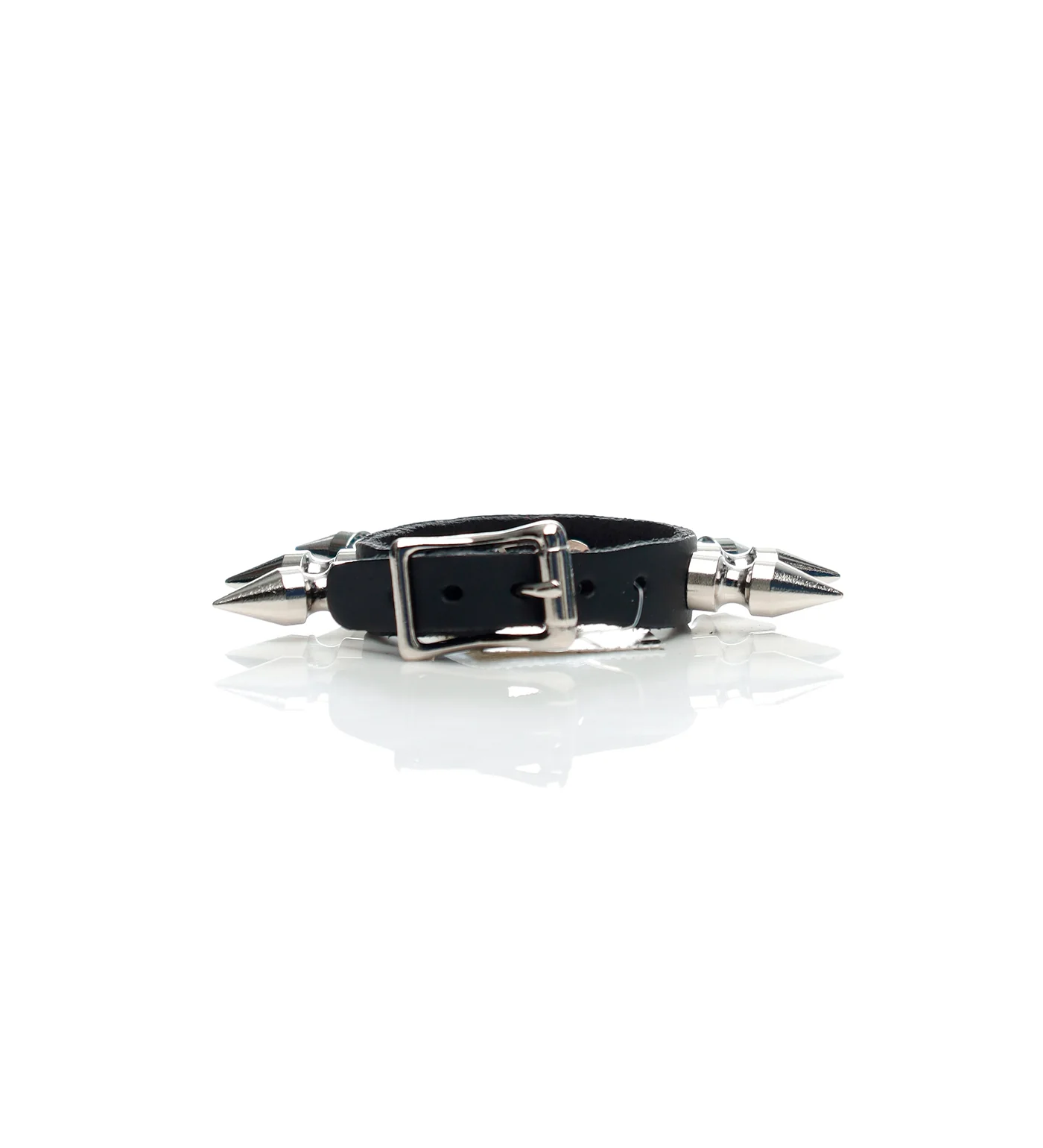 Buckle Bracelet With 1" Spikes, Silver/Black - Image 2