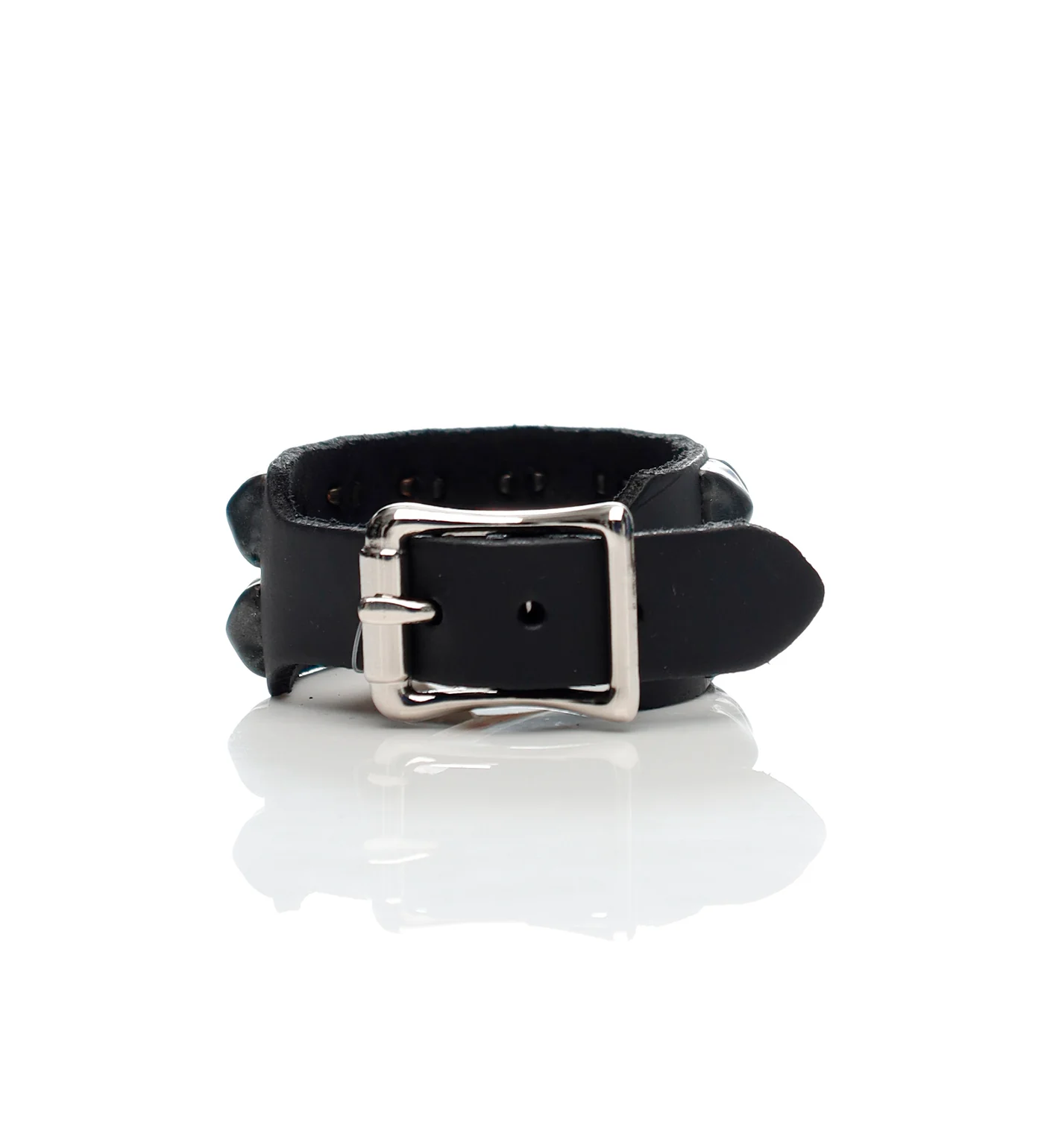 Buckle  Bracelet With 2 Row 1/2 Pyramids, Matte Black/Black - Image 2