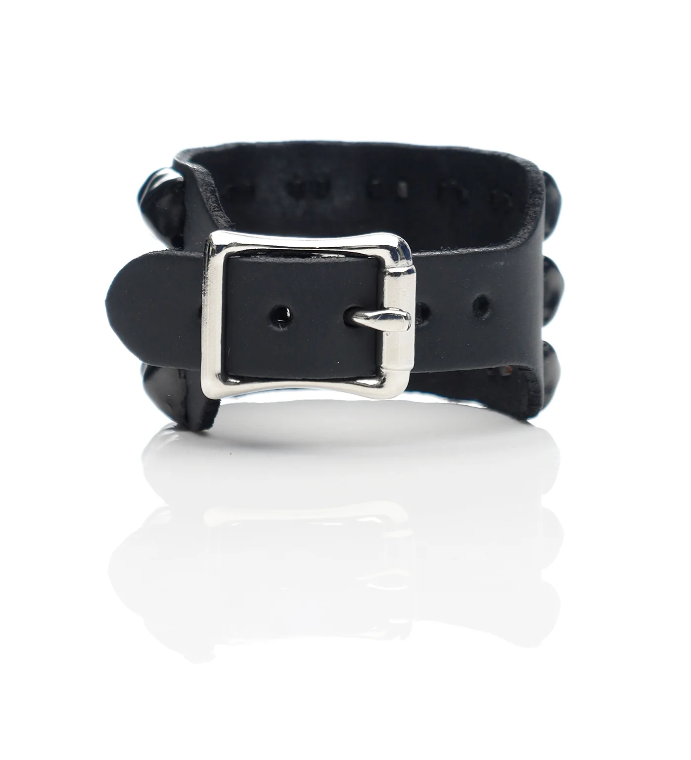 Buckle Wristband With 3 Row 1/2 Pyramids, Black/Black - Image 2