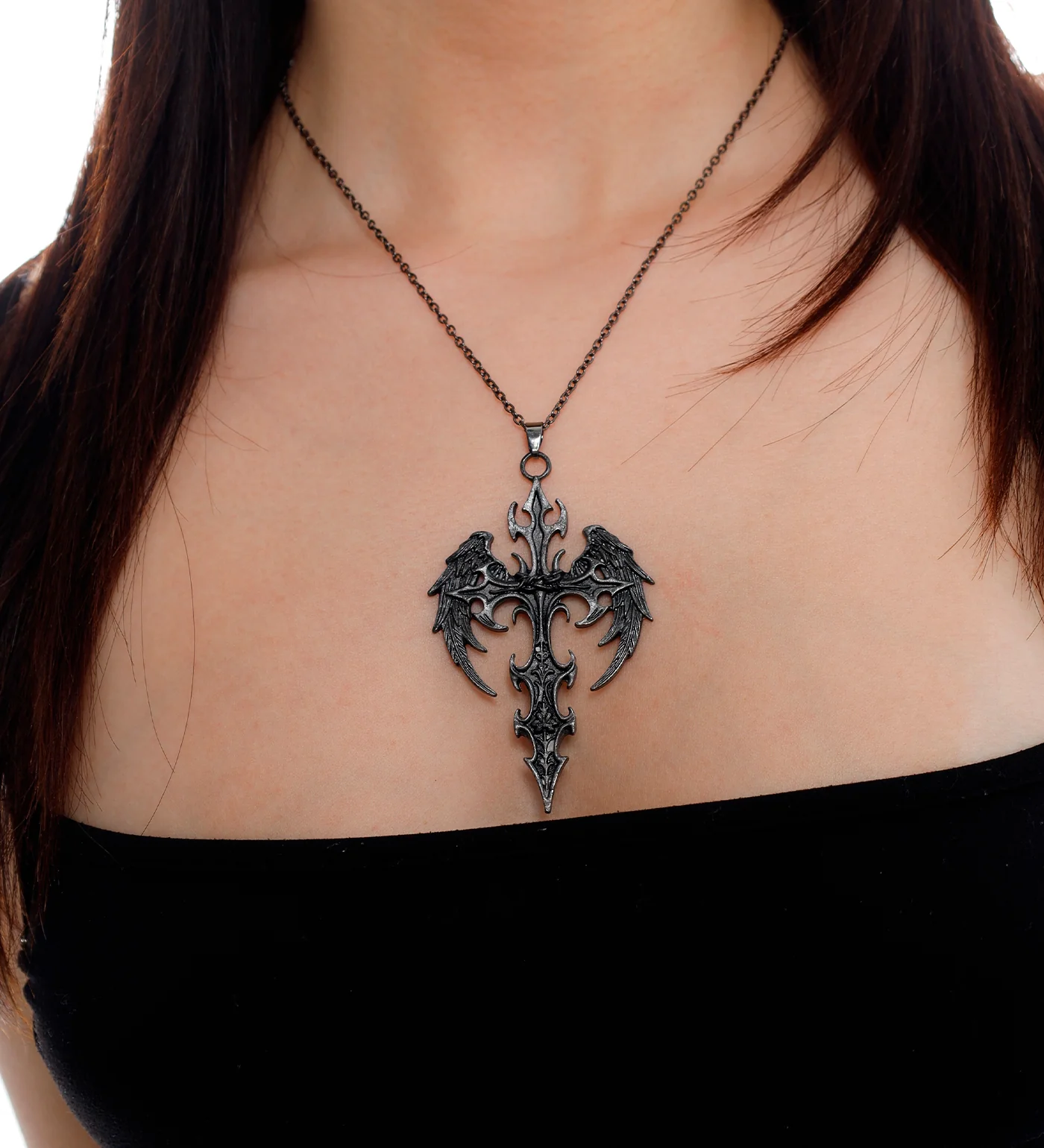 Chain Wings Cross, Black Metal (2A) - Image 4