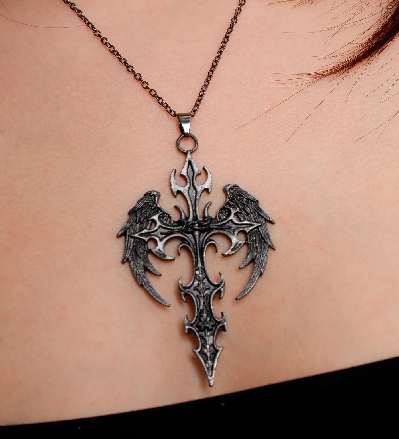 Chain Wings Cross, Black Metal (2A) - Image 5