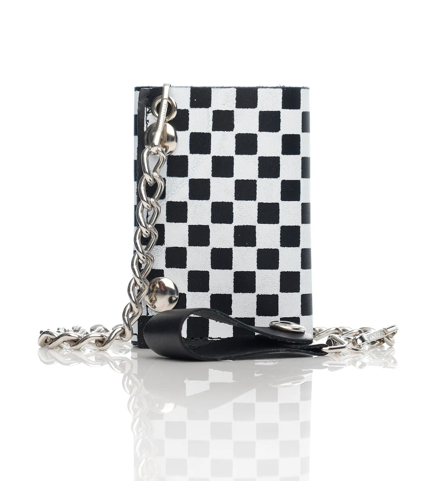 Checkered Tri-fold Wallet W/Chain TC261-8, Black/White