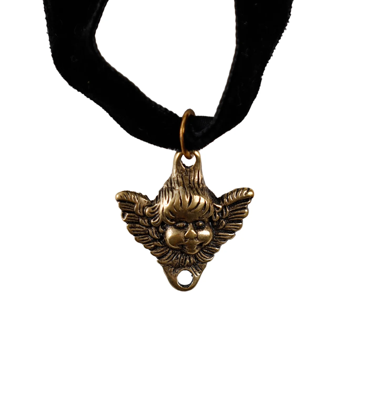 Cherub Pendant Flat Choker, Black/Gold (2F)