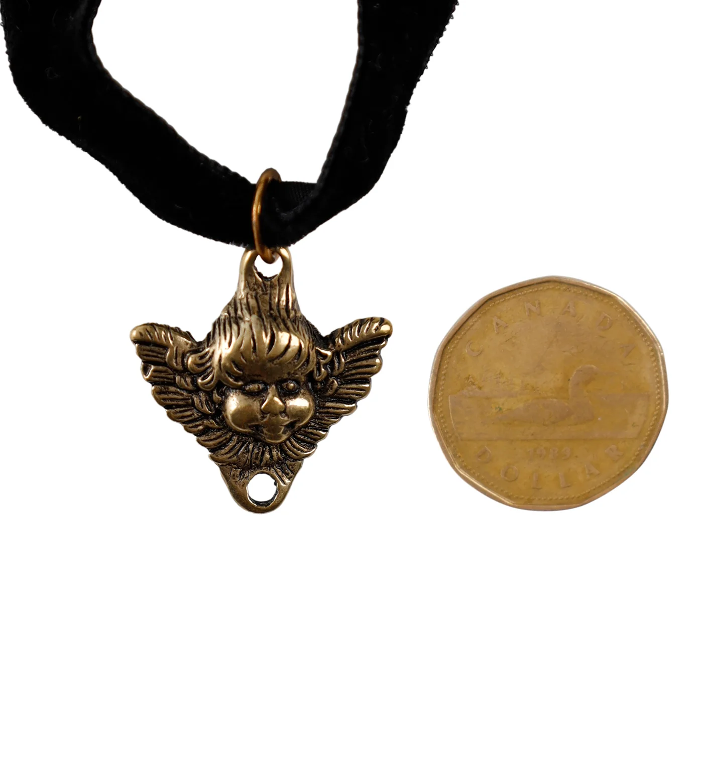 Cherub Pendant Flat Choker, Black/Gold (2F) - Image 2