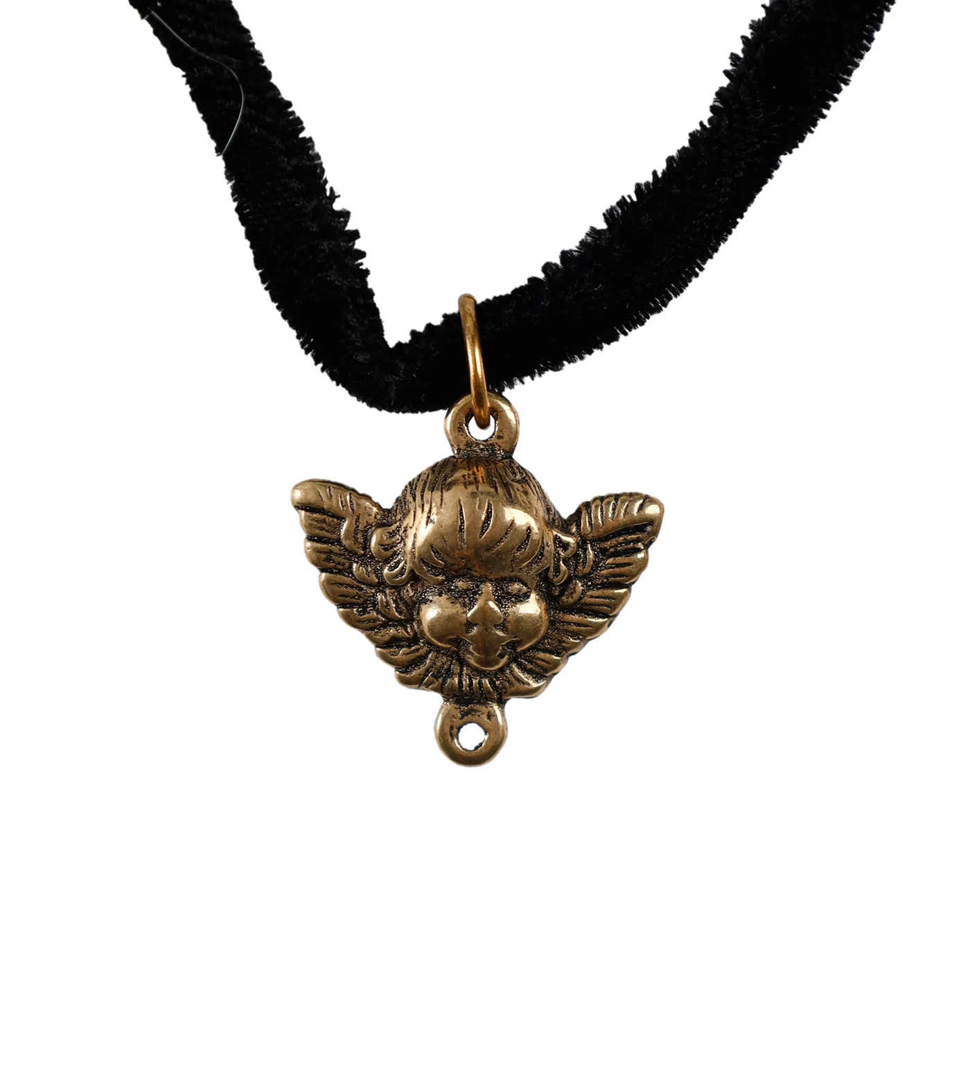Cherub Pendant Round Choker, Black/Gold(2F)