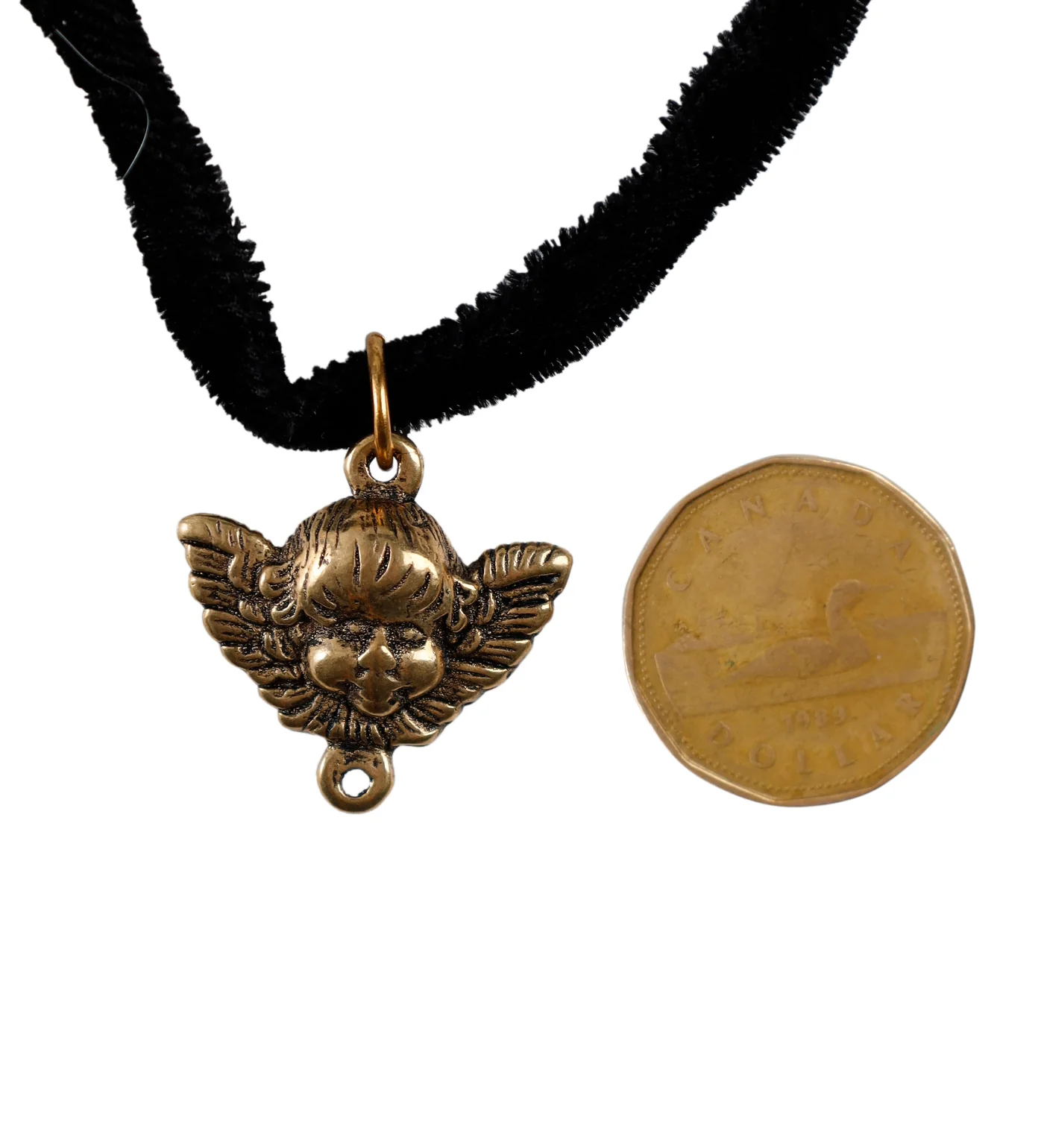 Cherub Pendant Round Choker, Black/Gold(2F) - Image 2