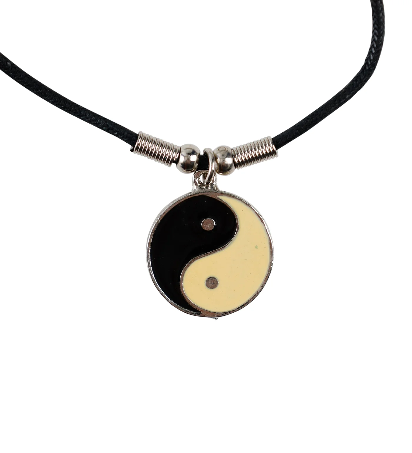 Medium Ying Yang String Necklace, Black/Silver/Eggshell White(2F)