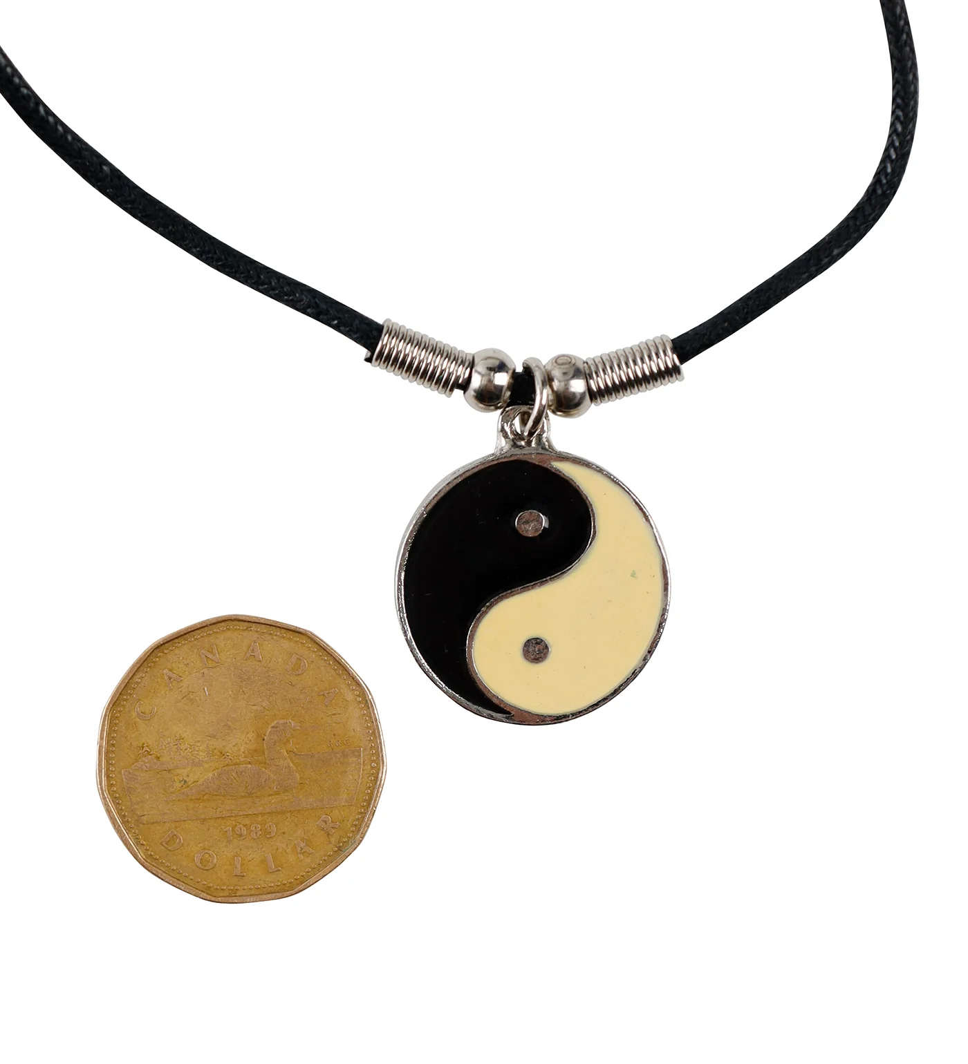 Medium Ying Yang String Necklace, Black/Silver/Eggshell White(2F) - Image 2