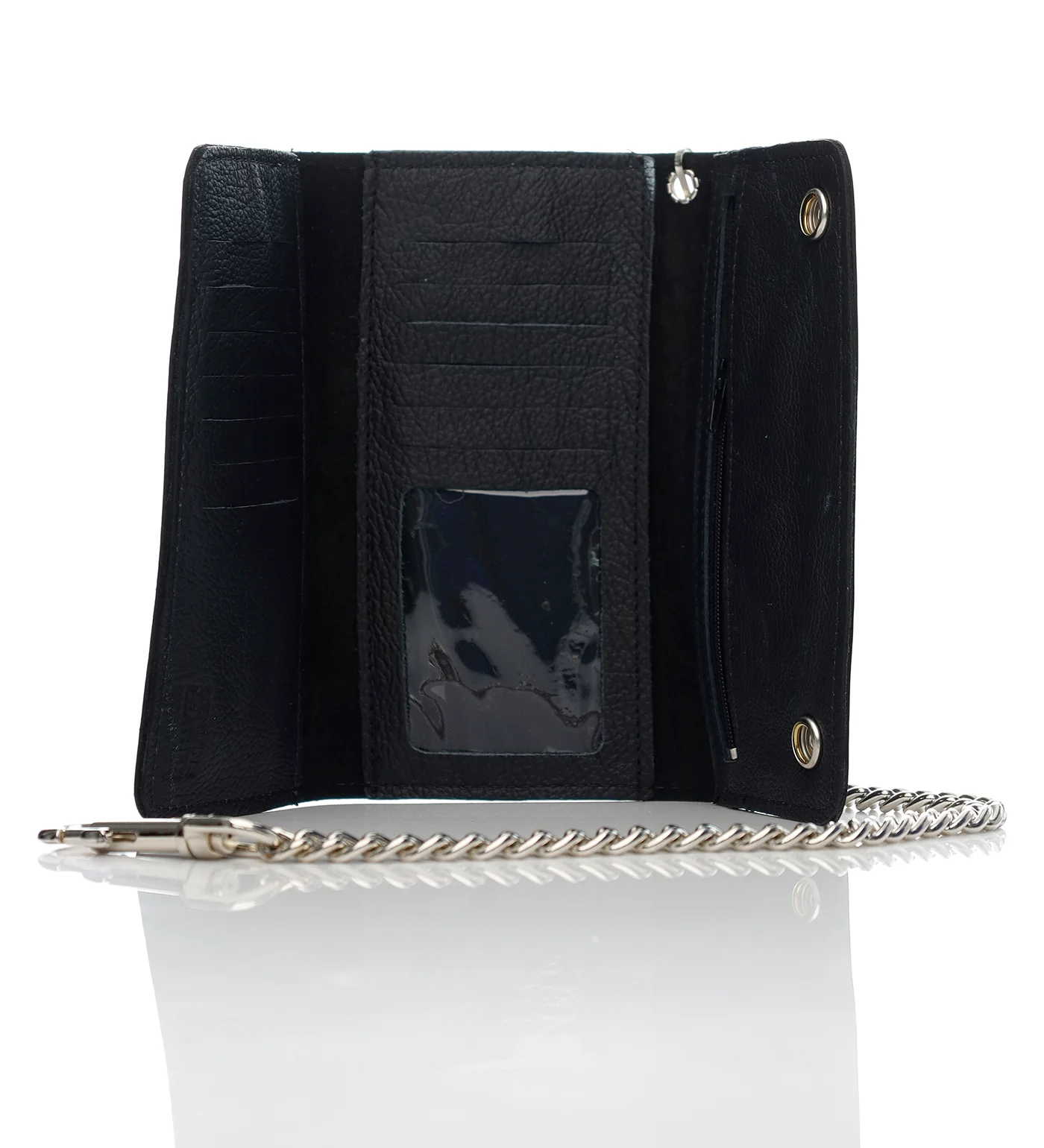 Credit Card Tri-Fold Wallet W/Chain BW339, Black - Image 2