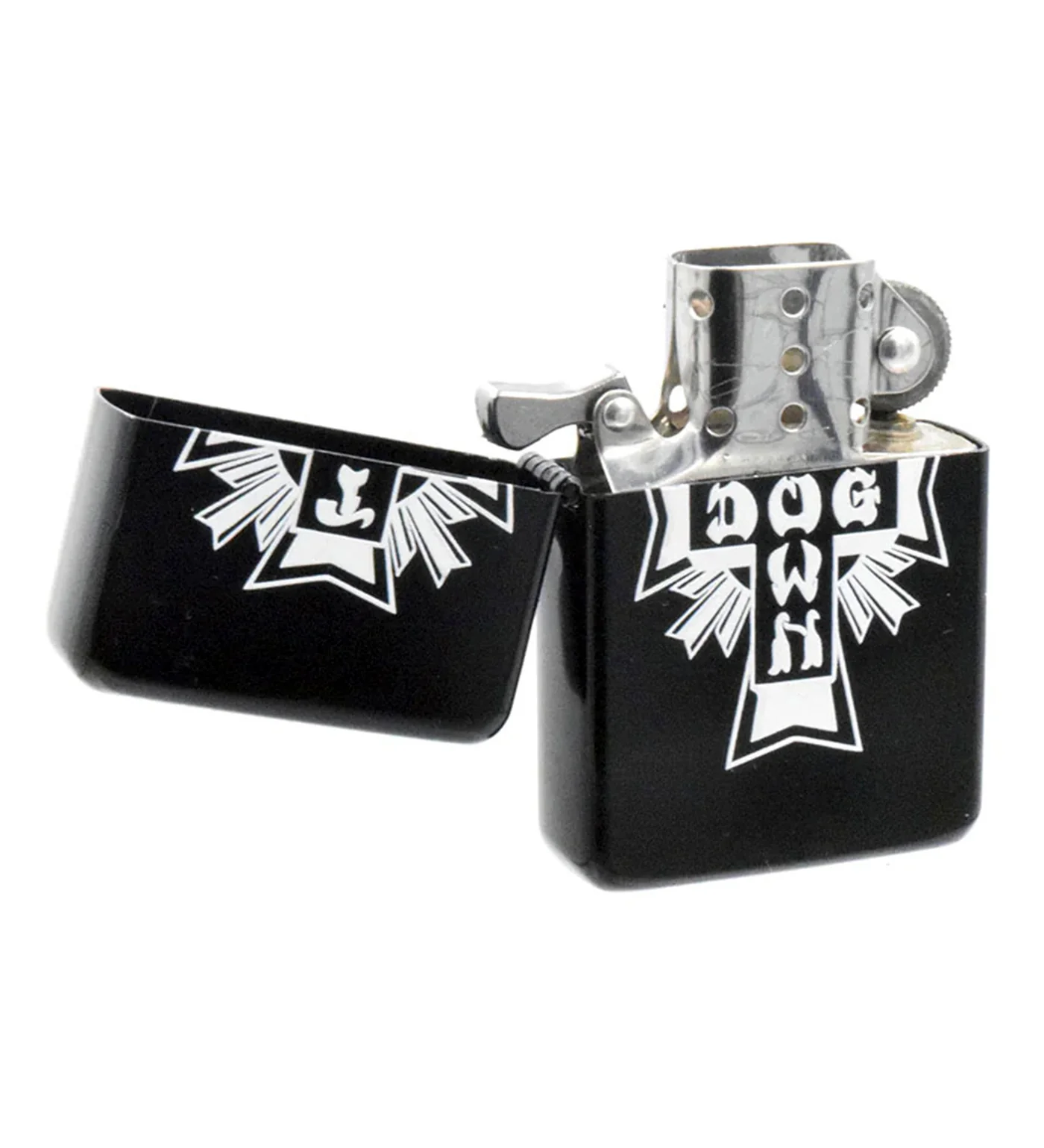 Cross Logo Flip Top Metal Lighter, Black/White - Image 2