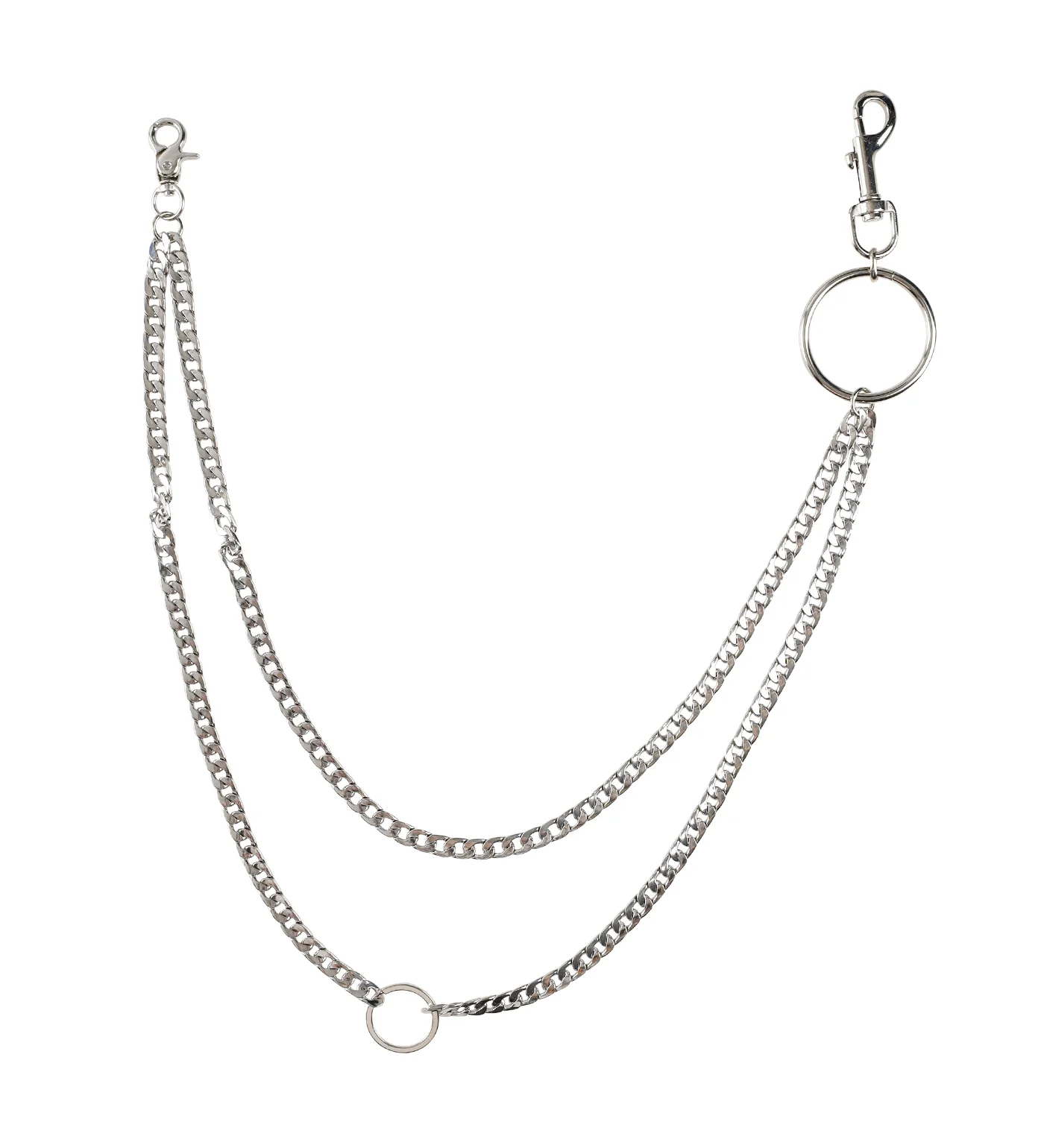 Double Flat Chain And Circle Wallet Chain, Silver