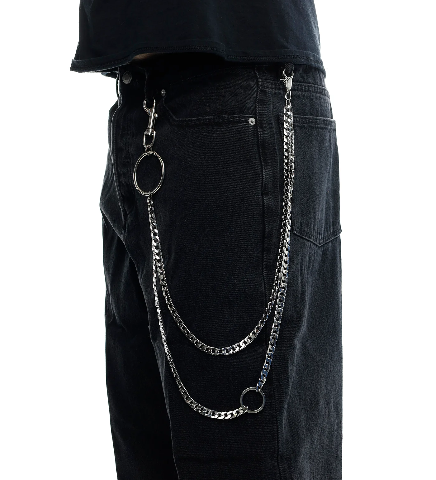 Double Flat Chain And Circle Wallet Chain, Silver - Image 2