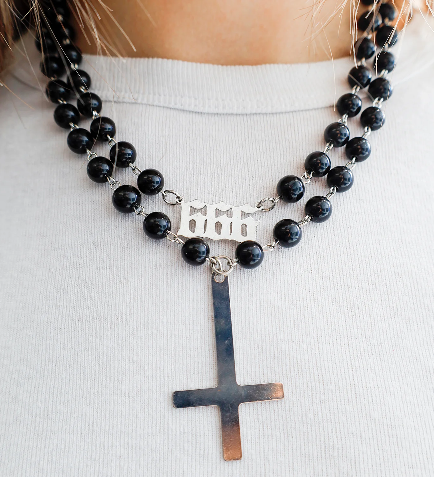 Double Layered Cross W/ Pearls  EX-30829991, Black/Silver(2B) - Image 4