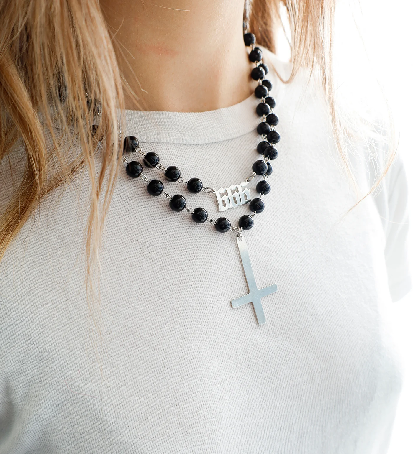 Double Layered Cross W/ Pearls  EX-30829991, Black/Silver(2B) - Image 5
