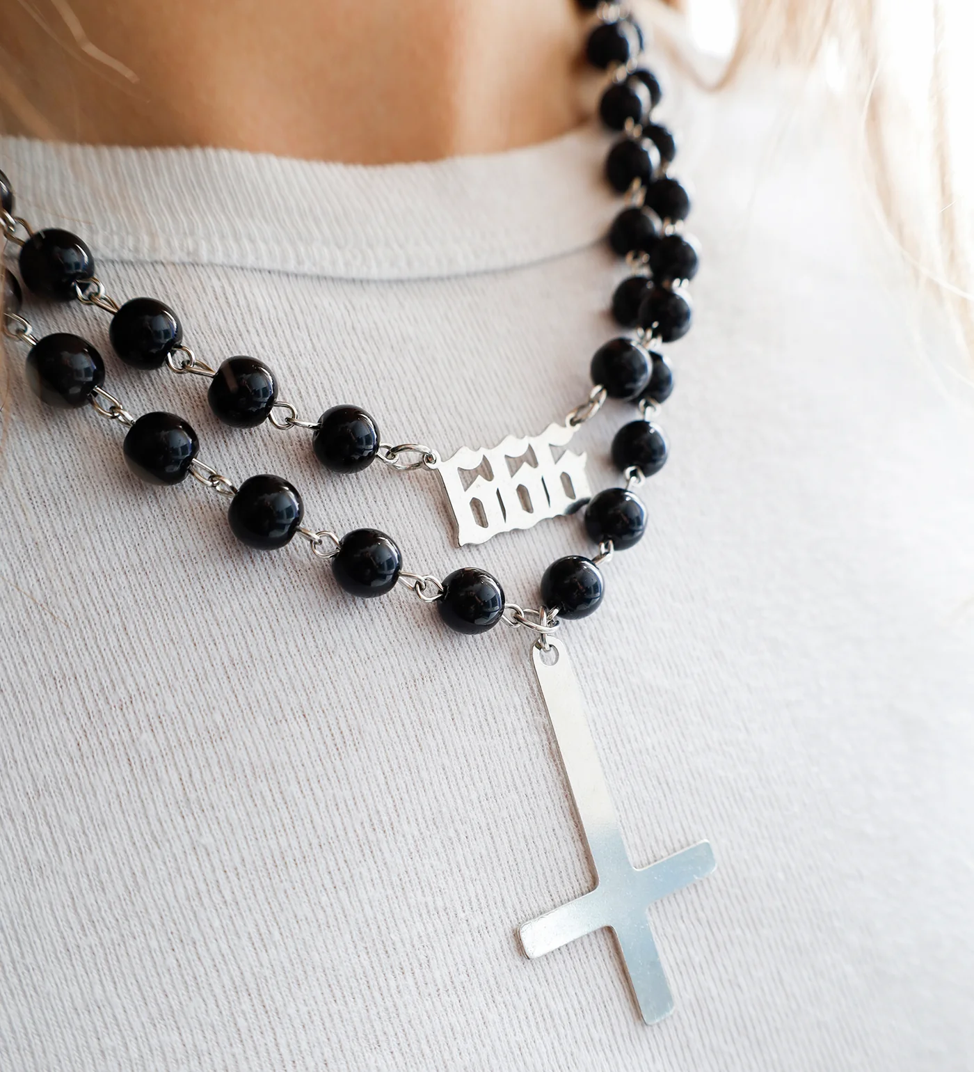 Double Layered Cross W/ Pearls  EX-30829991, Black/Silver(2B) - Image 6