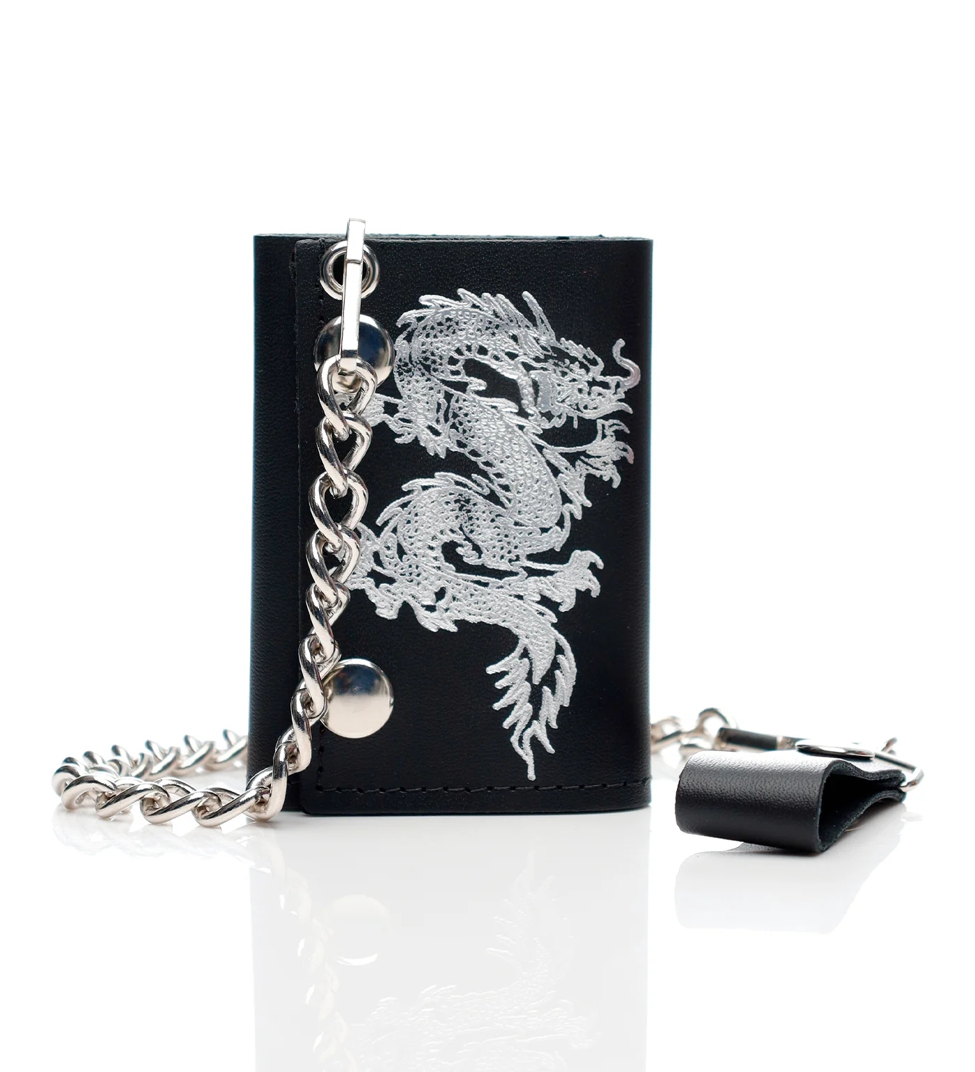 Dragon Tri-fold Wallet W/Chain TC304-7, Black/Silver