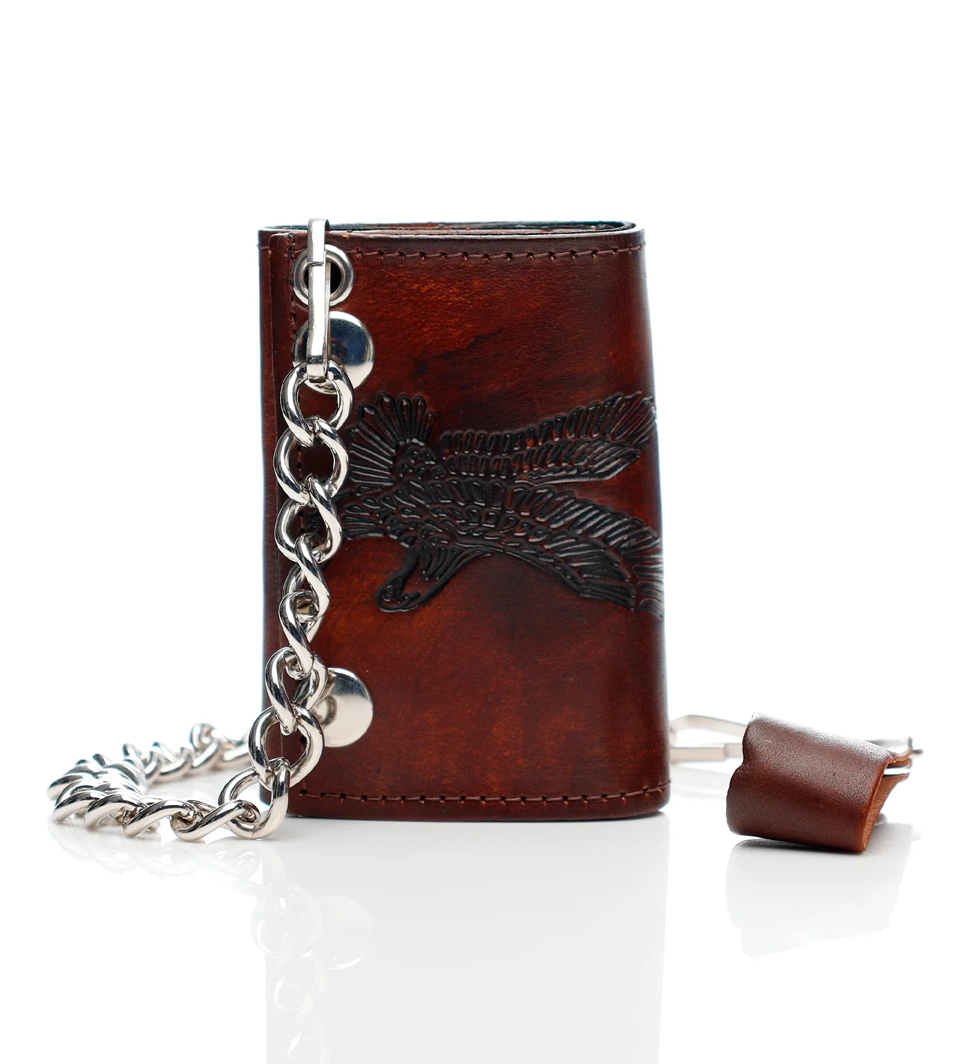 Eagle Tri-fold Wallet W/Chain AT304-42, Antique Finish Brown