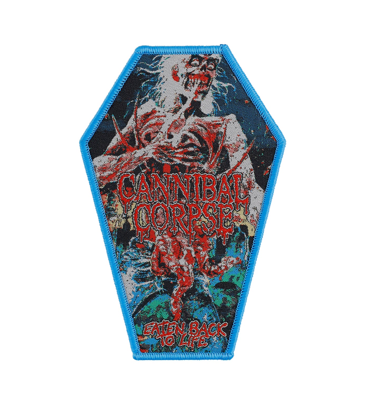 Eaten Back To Life Coffin, Blue Border