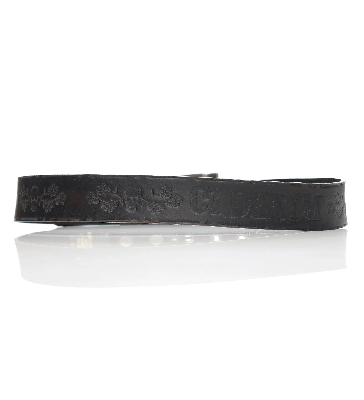 Embossed Skull And Roses Belt, Black - Image 2