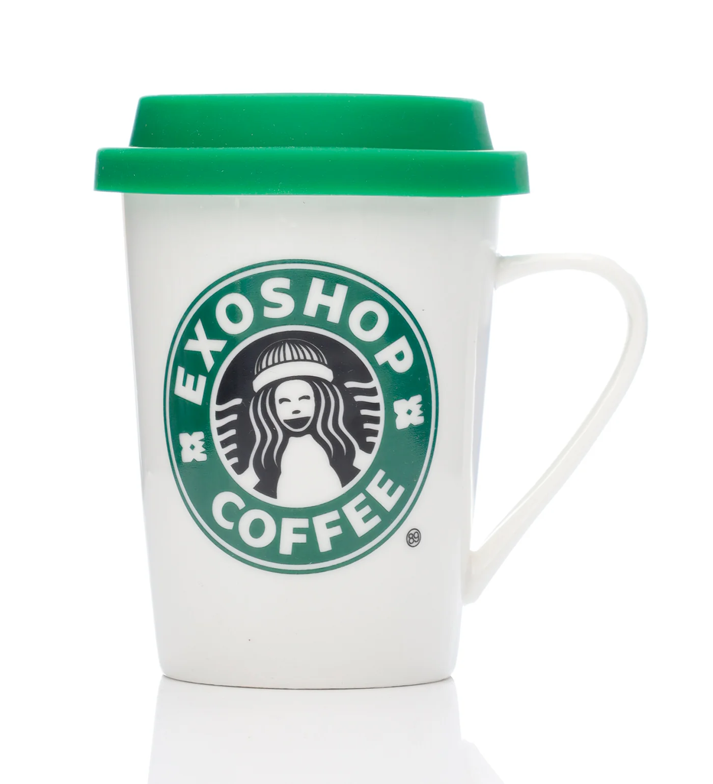 Travel Coffee Mug W/ Handle, White/Green