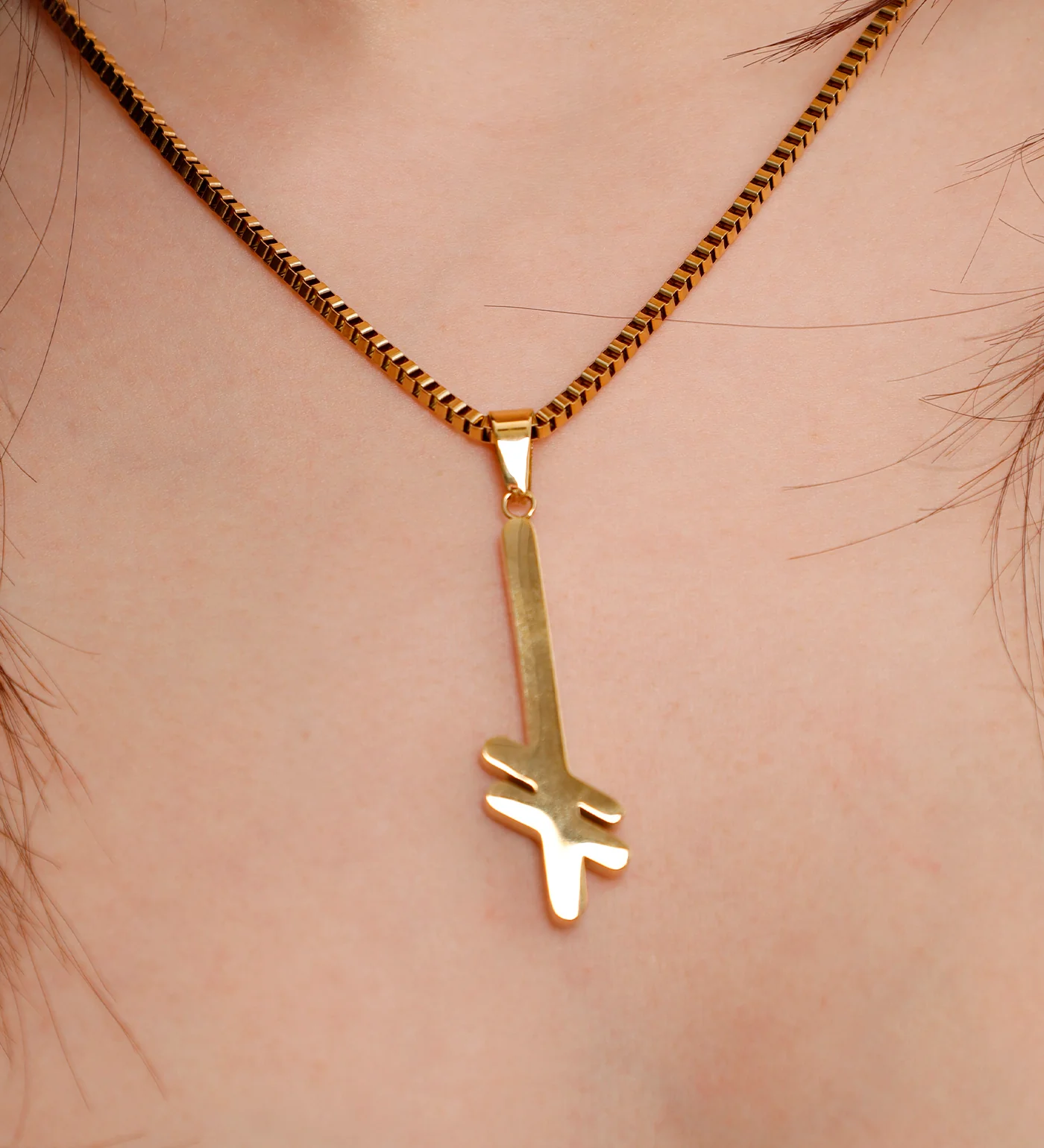 Gang Logo Gold Necklace, Gold - Image 3
