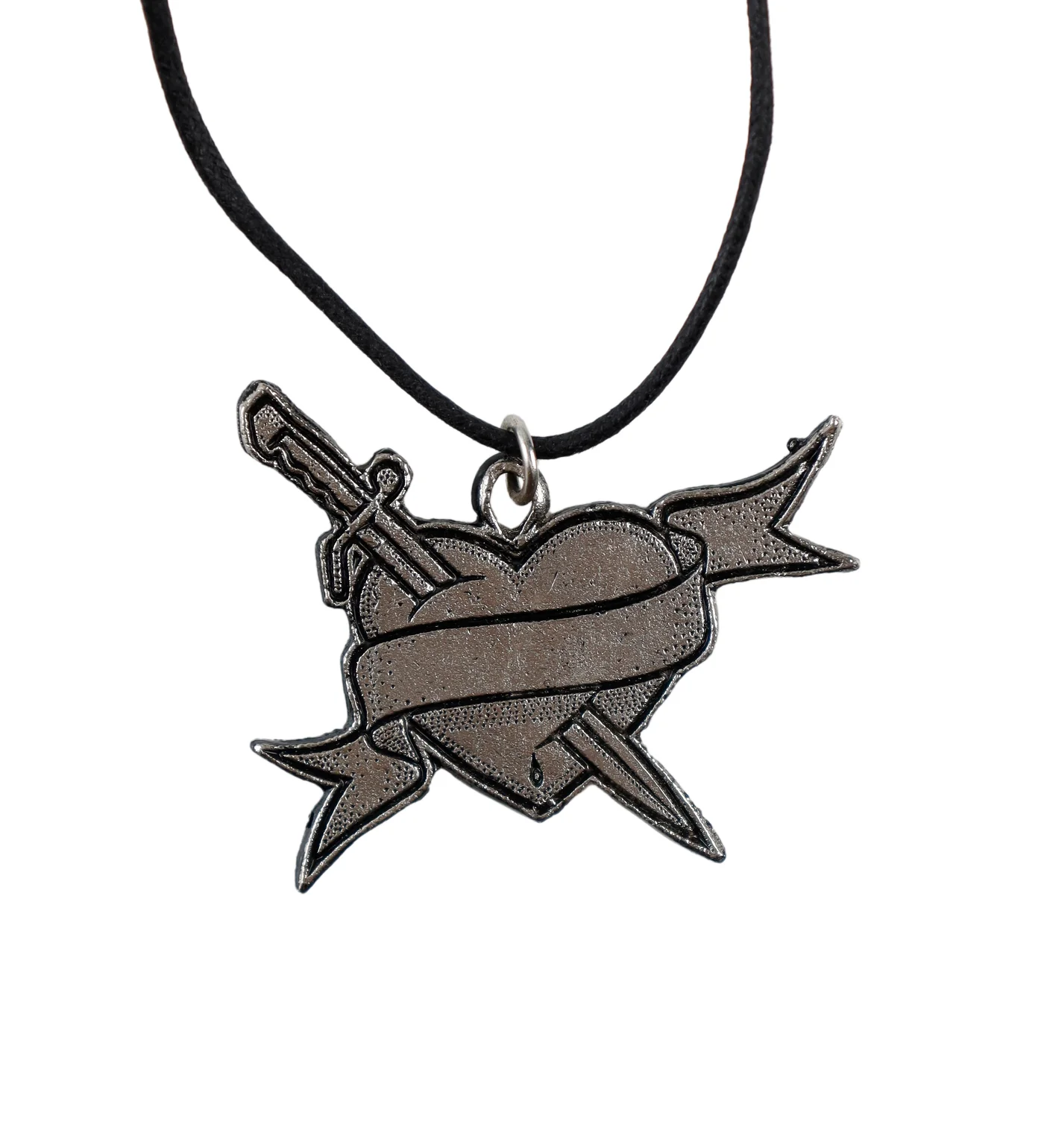 Heart & Dagger String Necklace, Black/Silver(2F)