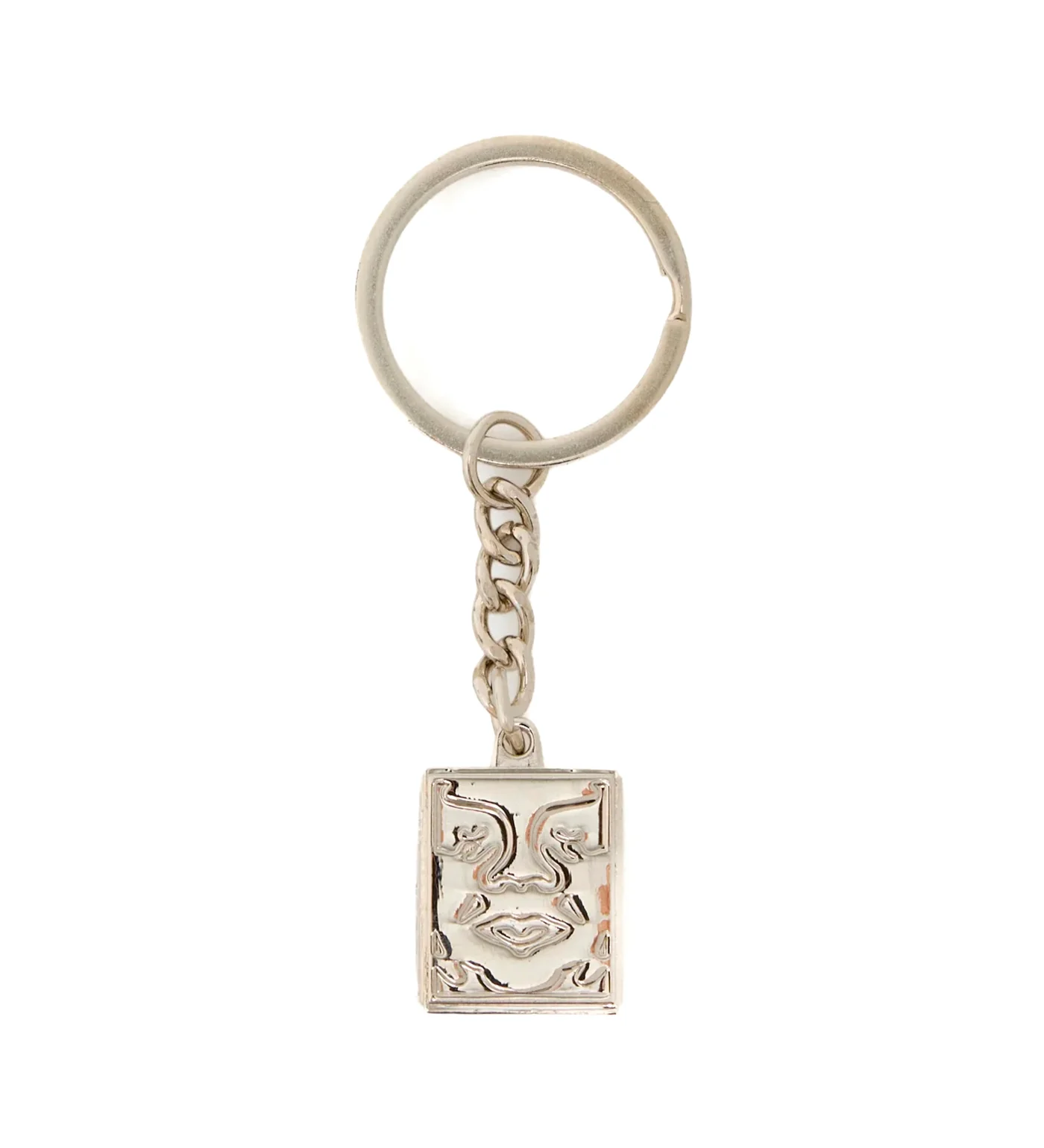 Icon Face Cube Keychain, Silver