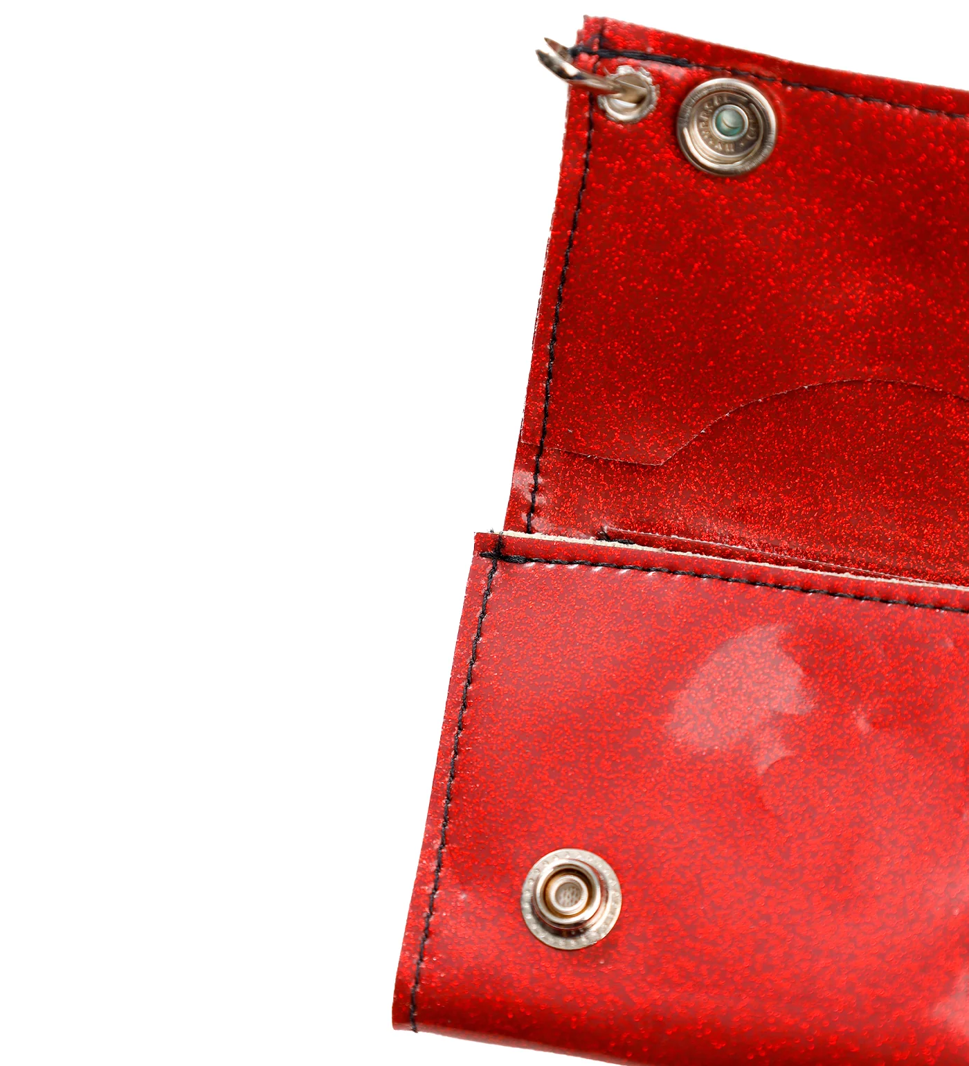 Kitty Embroided Tri-fold Wallet W/Chain, Glitter Red - Image 3