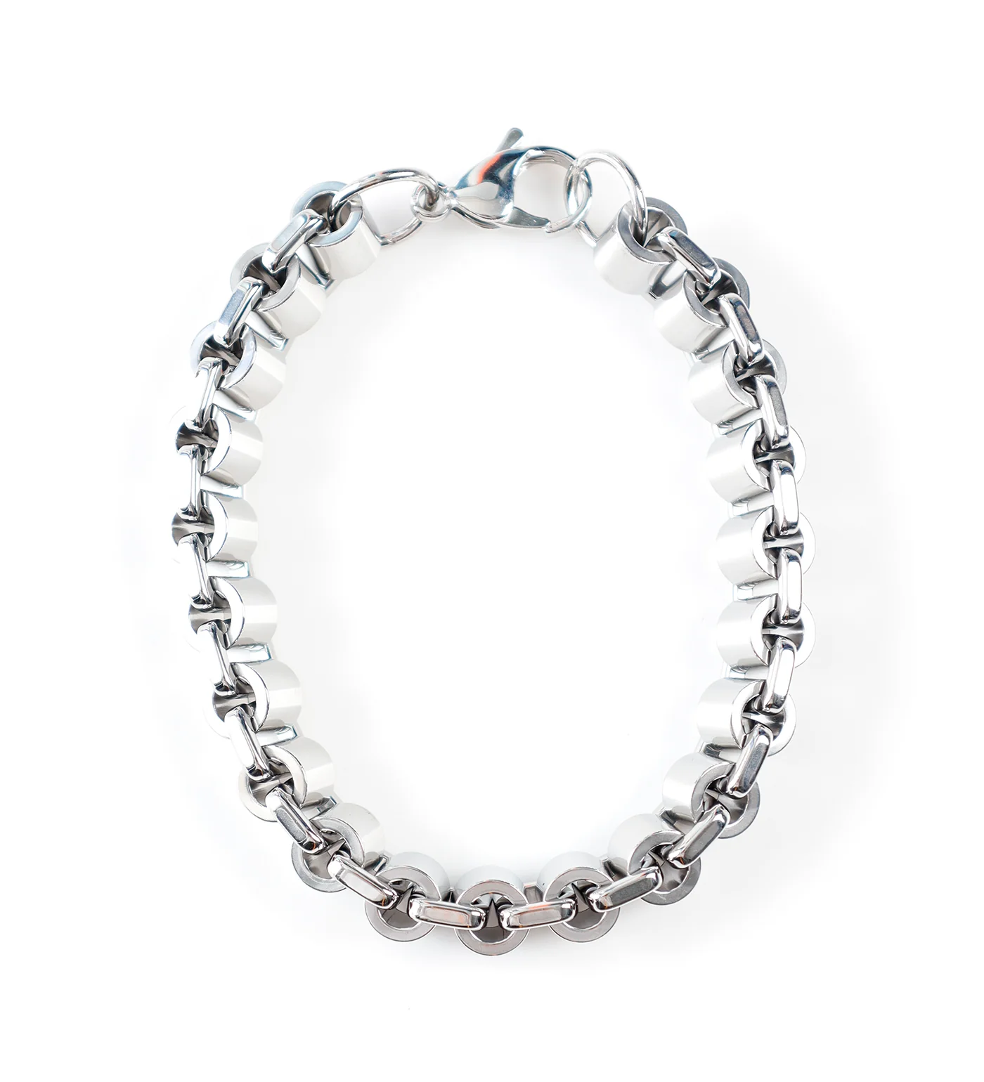 Large Bead Link Stainless, Silver (2D)