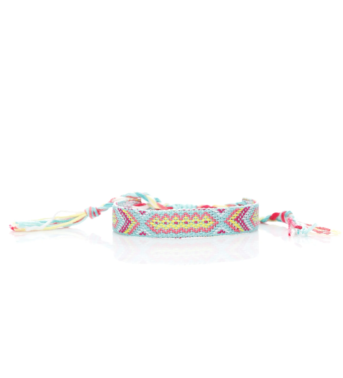 Large Friendship Bracelet, Light Turquoise/Pink/Yellow