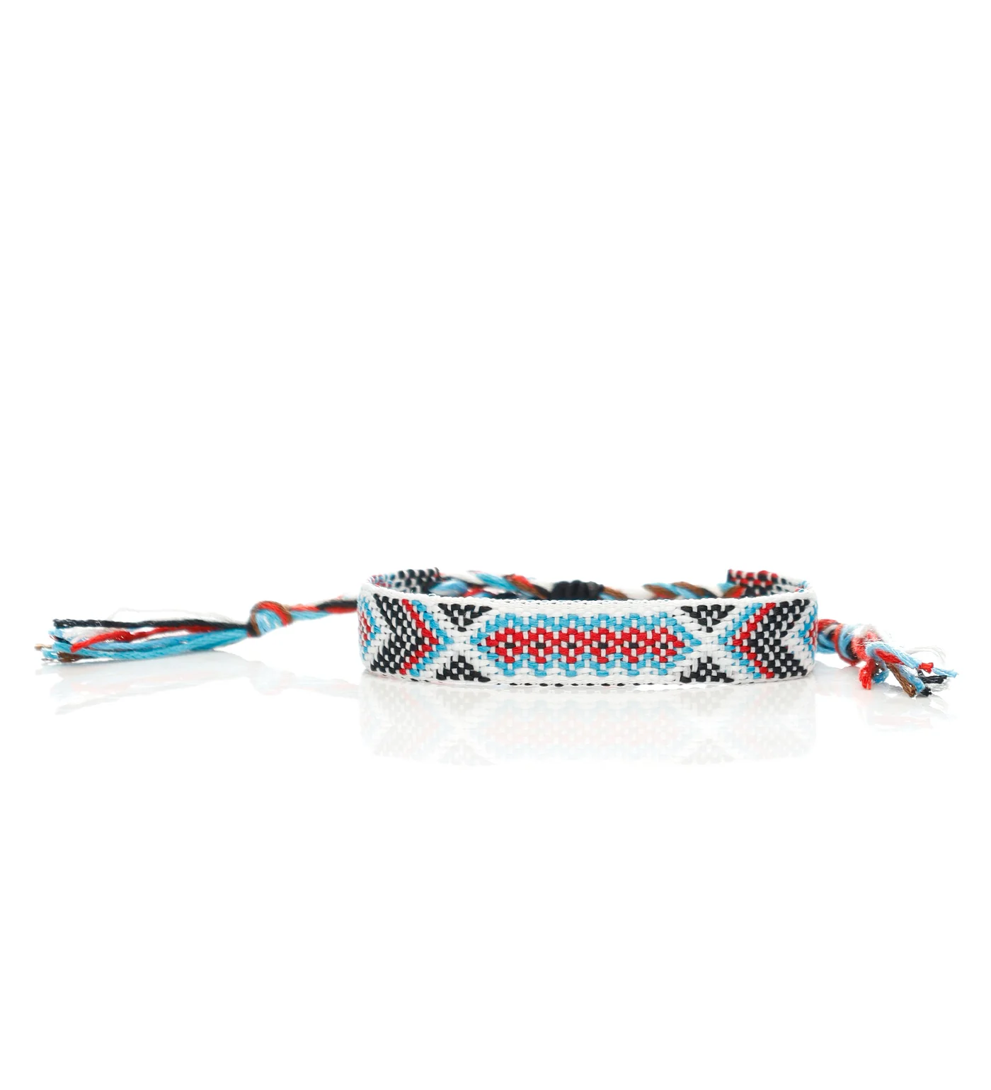 Large Friendship Bracelet, White/Blue/Red/Black