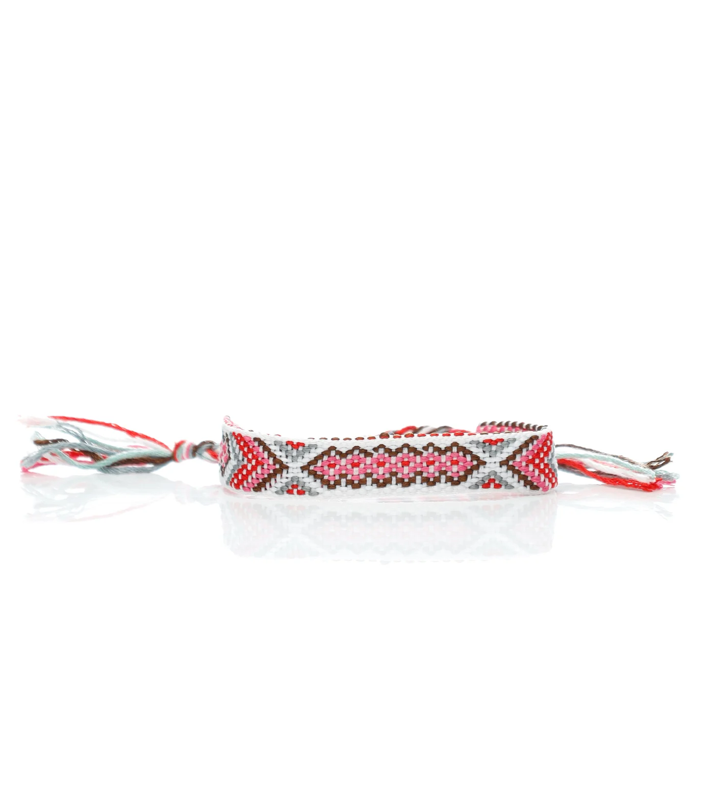 Large Friendship Bracelet, White/Red/Pink/Multi