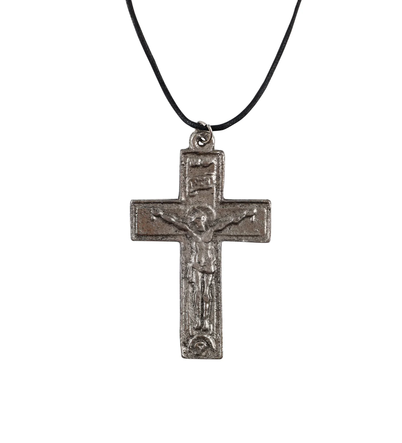 Large Jesus On A Cross String Necklace, Black/Silver(2A)