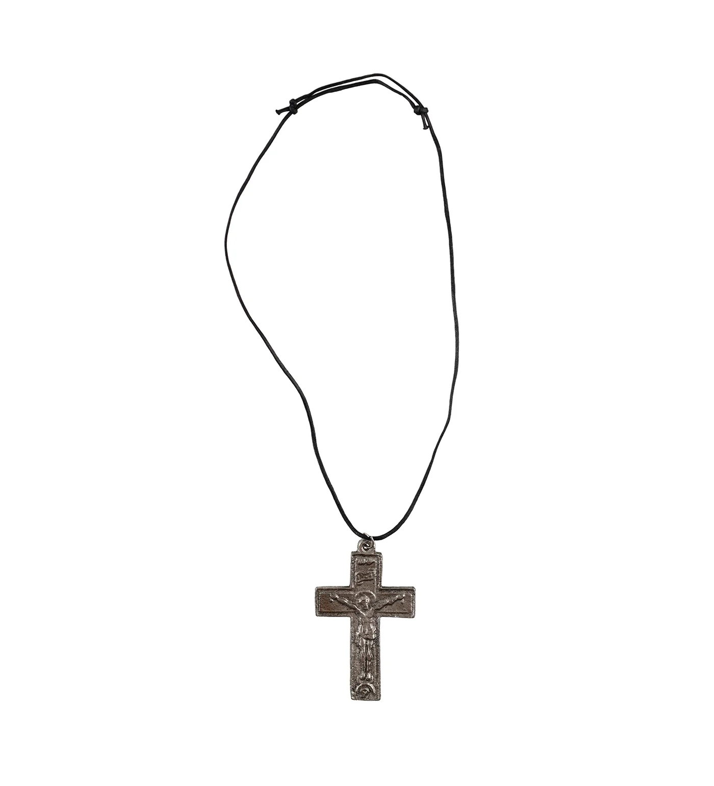 Large Jesus On A Cross String Necklace, Black/Silver(2A) - Image 3