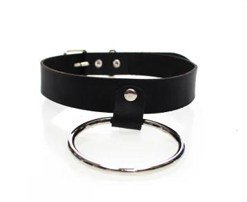 2" O Ring Leather Choker, Black - Image 2