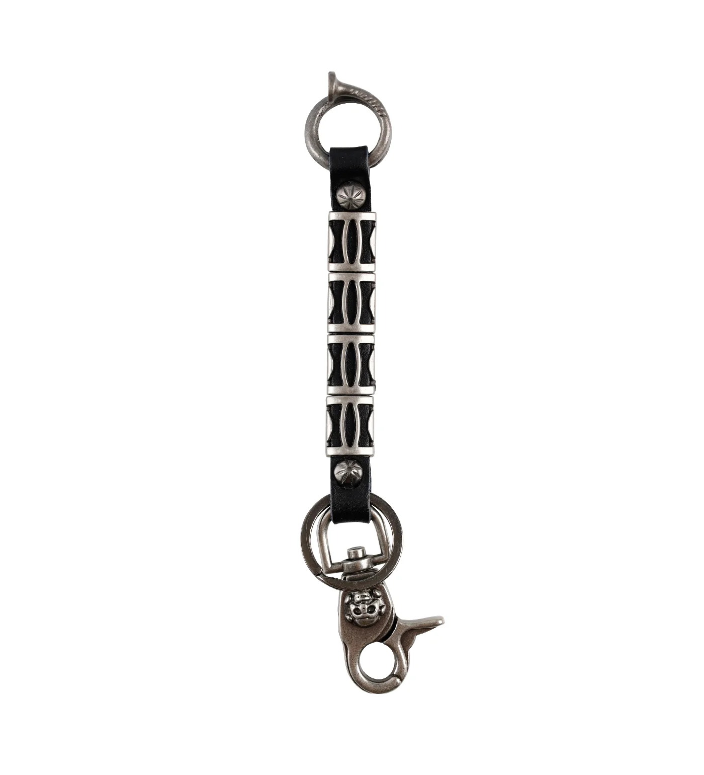 Leather Nail Key Fob w/Skull, Black
