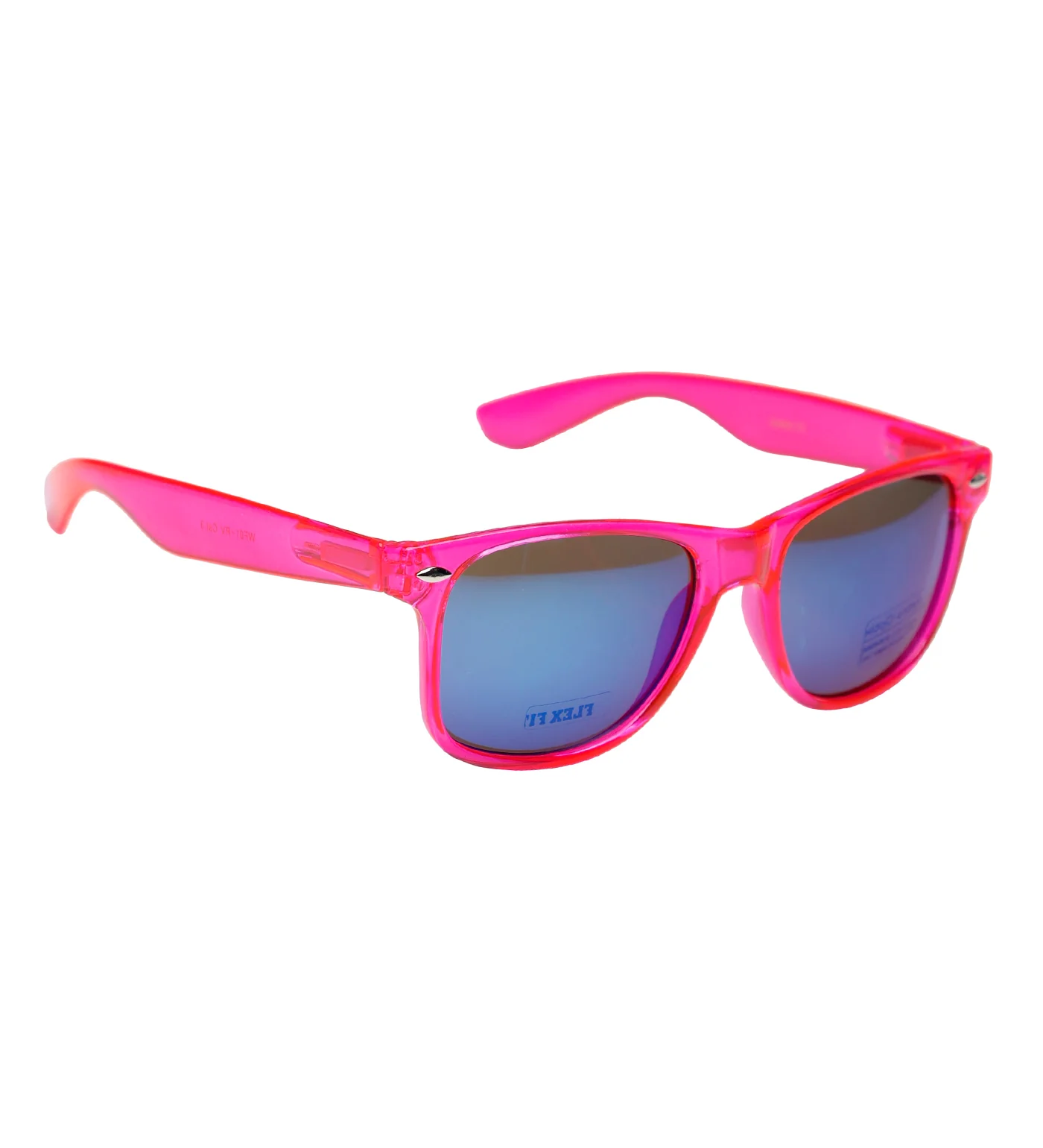 Wayfarer, Clear Neon Pink Frame/Blue Mirror