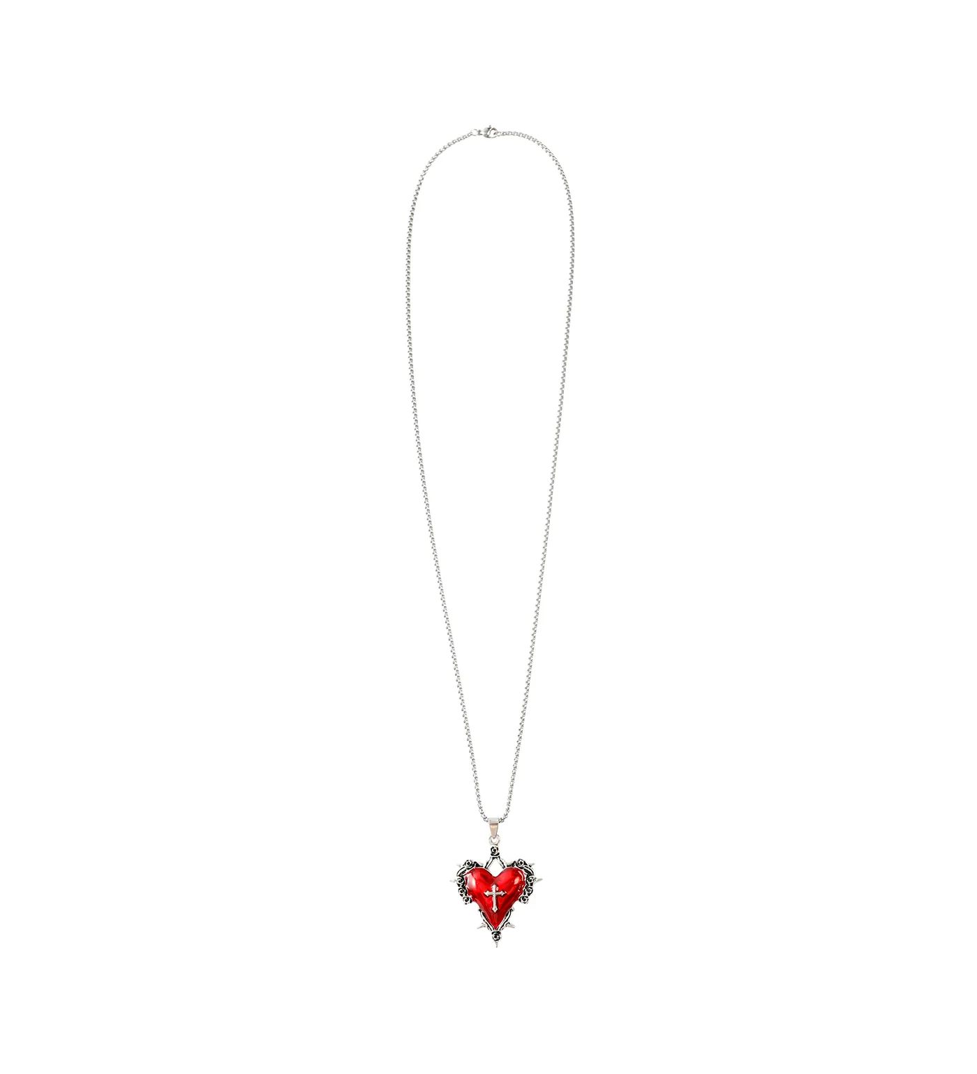 Medium Spiked Heart w/ Cross Design Design, Silver/Red (2E) - Image 2