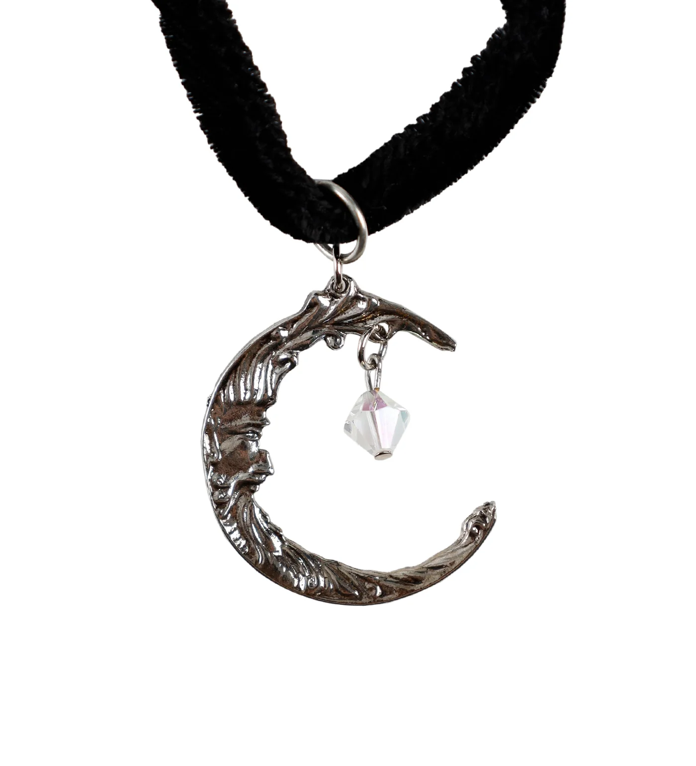 Moon Pendant Round Choker, Black/Silver (2F)